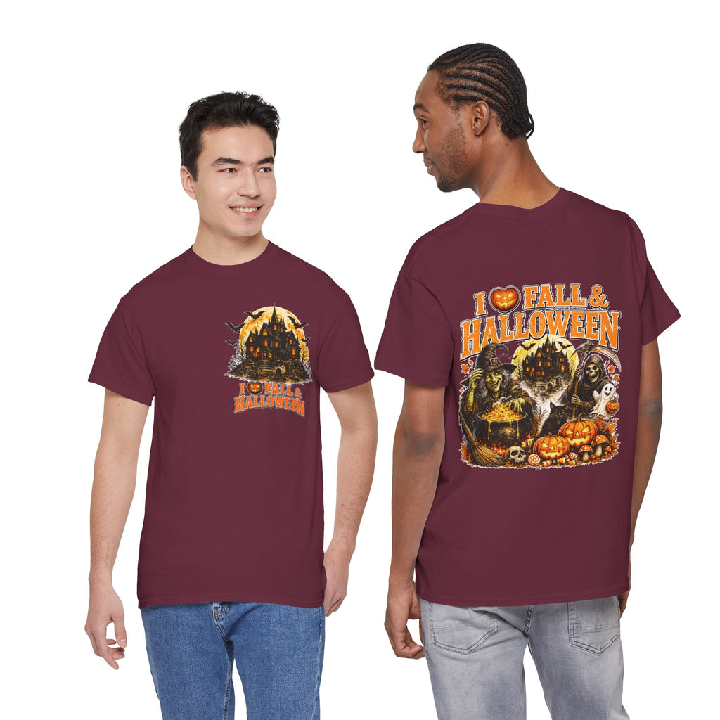 Halloween Fall Graphic Tee — "I  Fall & Halloween" Vintage Pumpkin & Spooky Characters Shirt