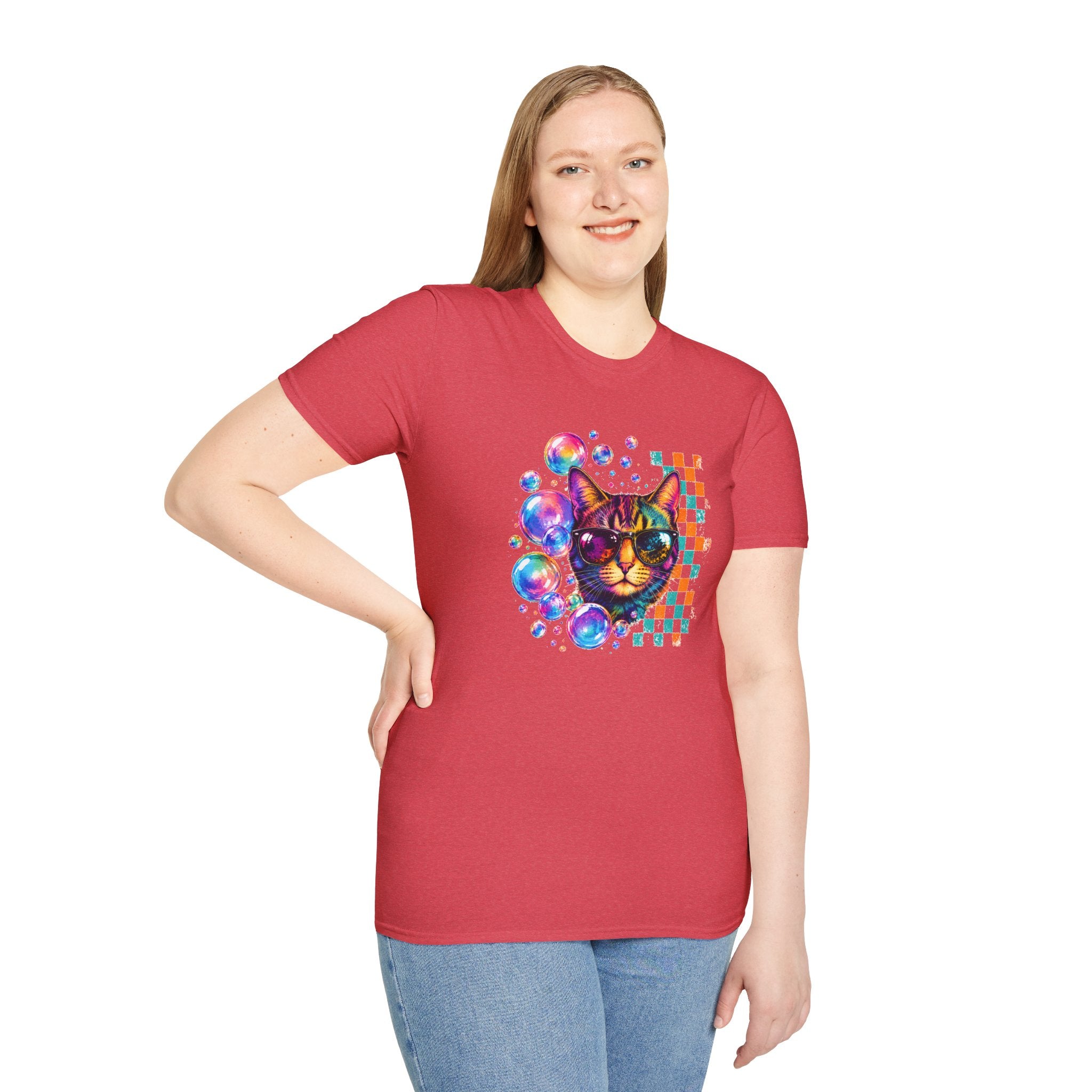 Colorful Cat Sunglasses T-Shirt, Retro Pop Art Cat Tee, Fun Graphic Shirt