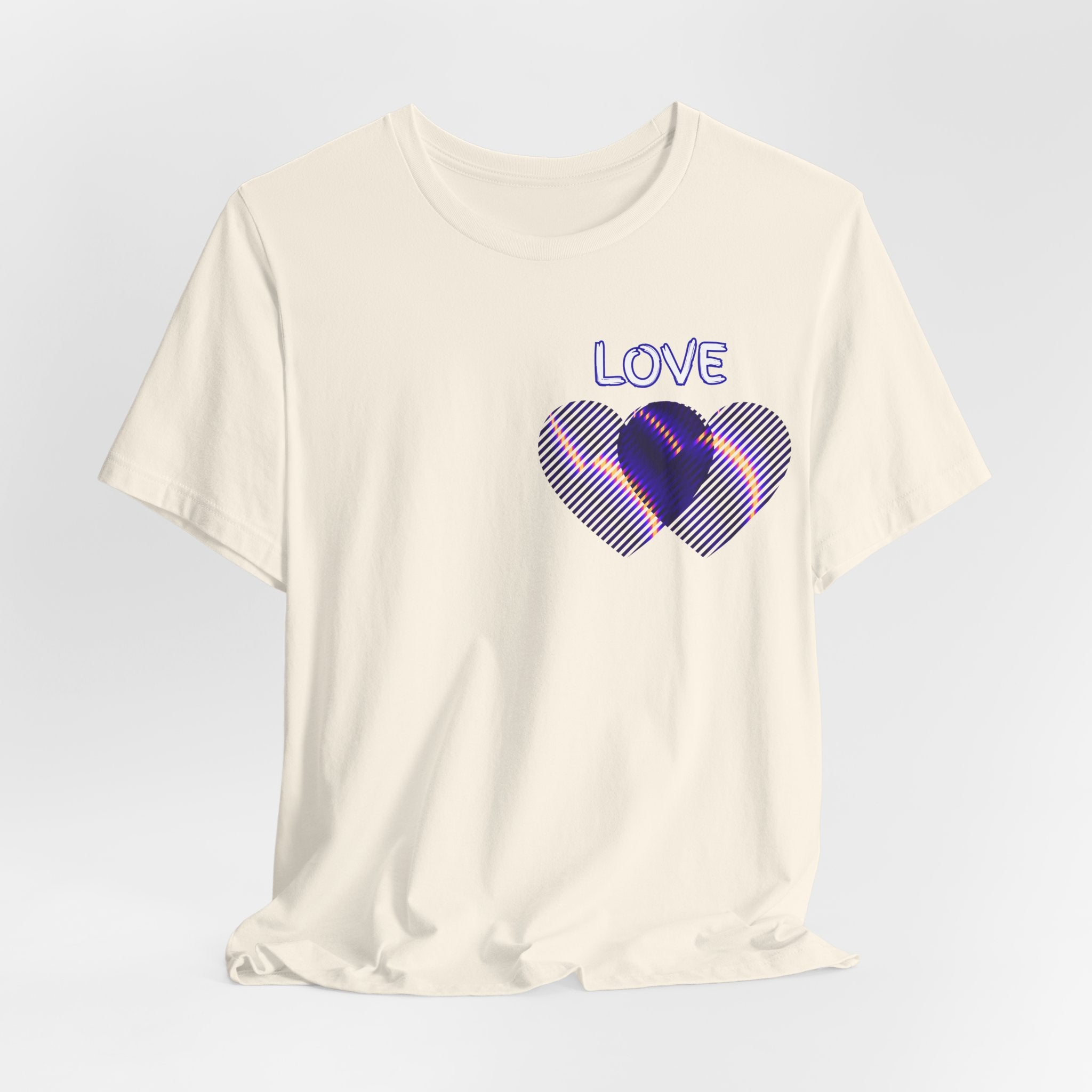 Love Heart Graphic Tee — Retro Purple Striped Hearts