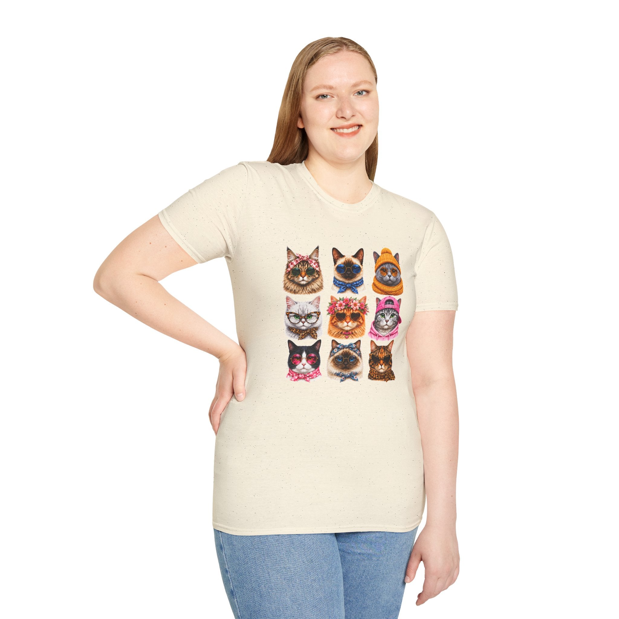 Cute Cat Faces T-Shirt, Cat Lover Tee, Funny Kitty Shirt, Colorful Cat Graphic Tee, Gift for Cat Mom, Cat Owner Gift, Animal Lover Shirt
