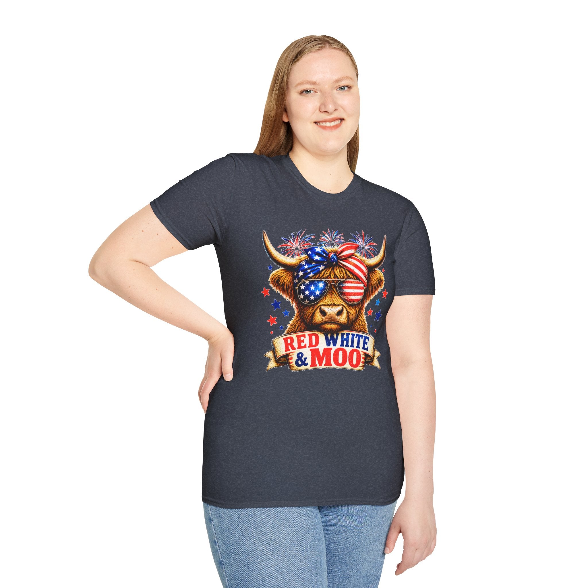 Patriotic Cow T-Shirt — "Red White & Moo" 4th of July Graphic Tee