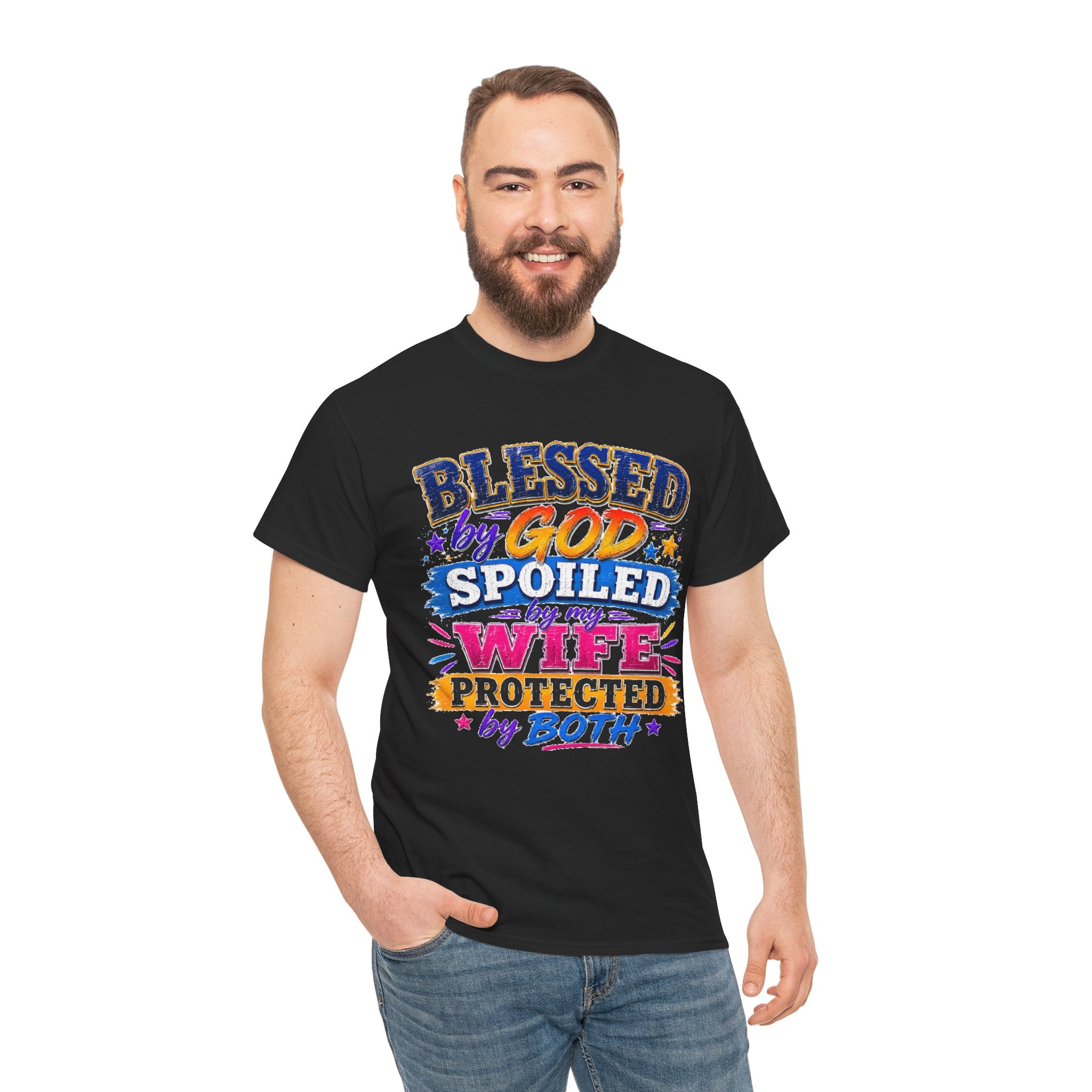 Blessed by God Spoiled by My Wife Shirt, Christian Men's T-Shirt, Faith Graphic Tee, Religious Husband Gift, Church Shirt for Men