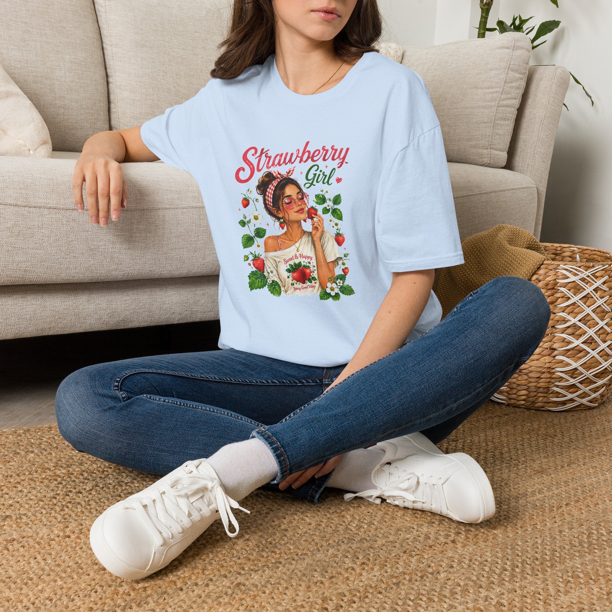 Strawberry Girl T-Shirt, Cute Strawberry Graphic Tee, Retro Fruit Shirt, Summer Women's T-Shirt