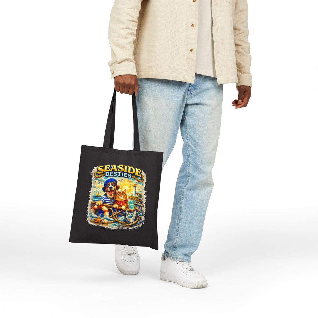 Seaside Besties Tote Bag | Beach Dog & Cat Tote Bag | Coastal Canvas Bag | Ocean Lover Gift