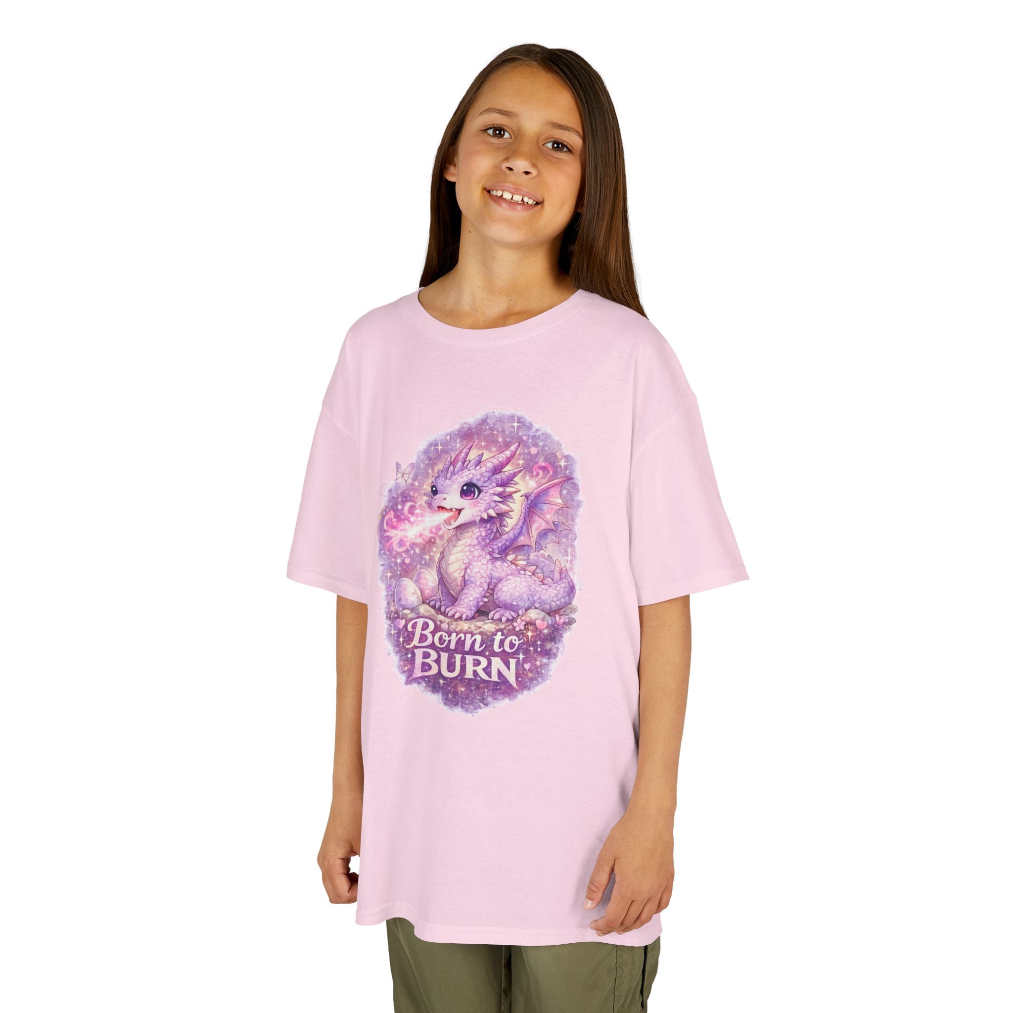 Cute Purple Dragon Kids T-Shirt, Fantasy Dragon Tee for Girls, Born to Burn Graphic Shirt, Magical Dragon Shirt, Kids Fantasy Clothing