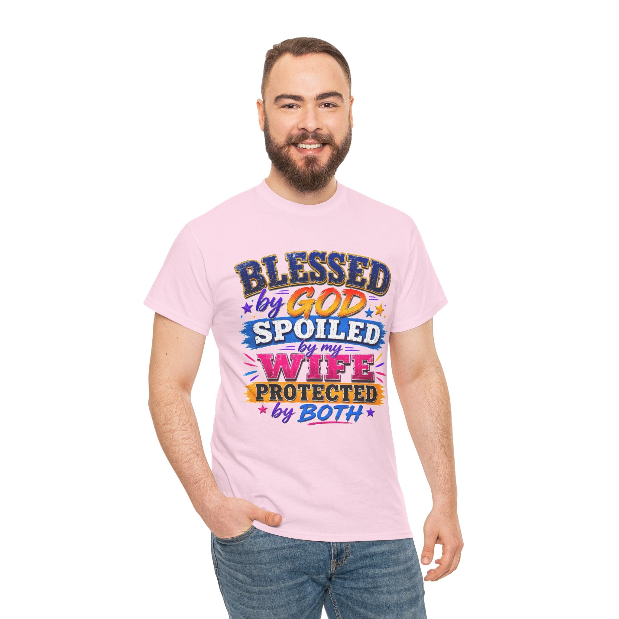 Blessed by God Spoiled by My Wife Shirt, Christian Men's T-Shirt, Faith Graphic Tee, Religious Husband Gift, Church Shirt for Men