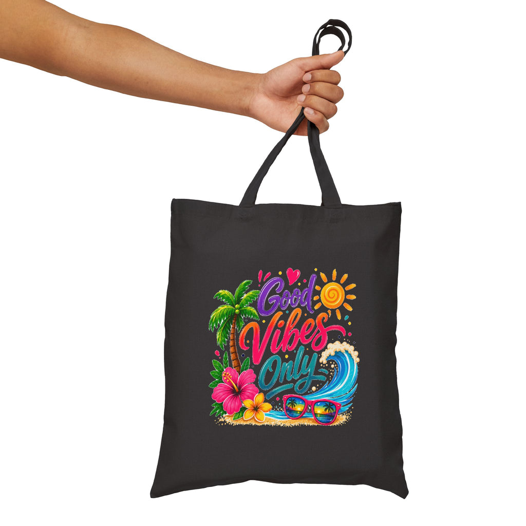 Good Vibes Only Beach Tote Bag, Tropical Canvas Shopper, Summer Vacation Tote, Coastal Gift for Women