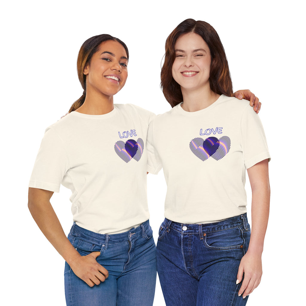 Love Heart Graphic Tee — Retro Purple Striped Hearts