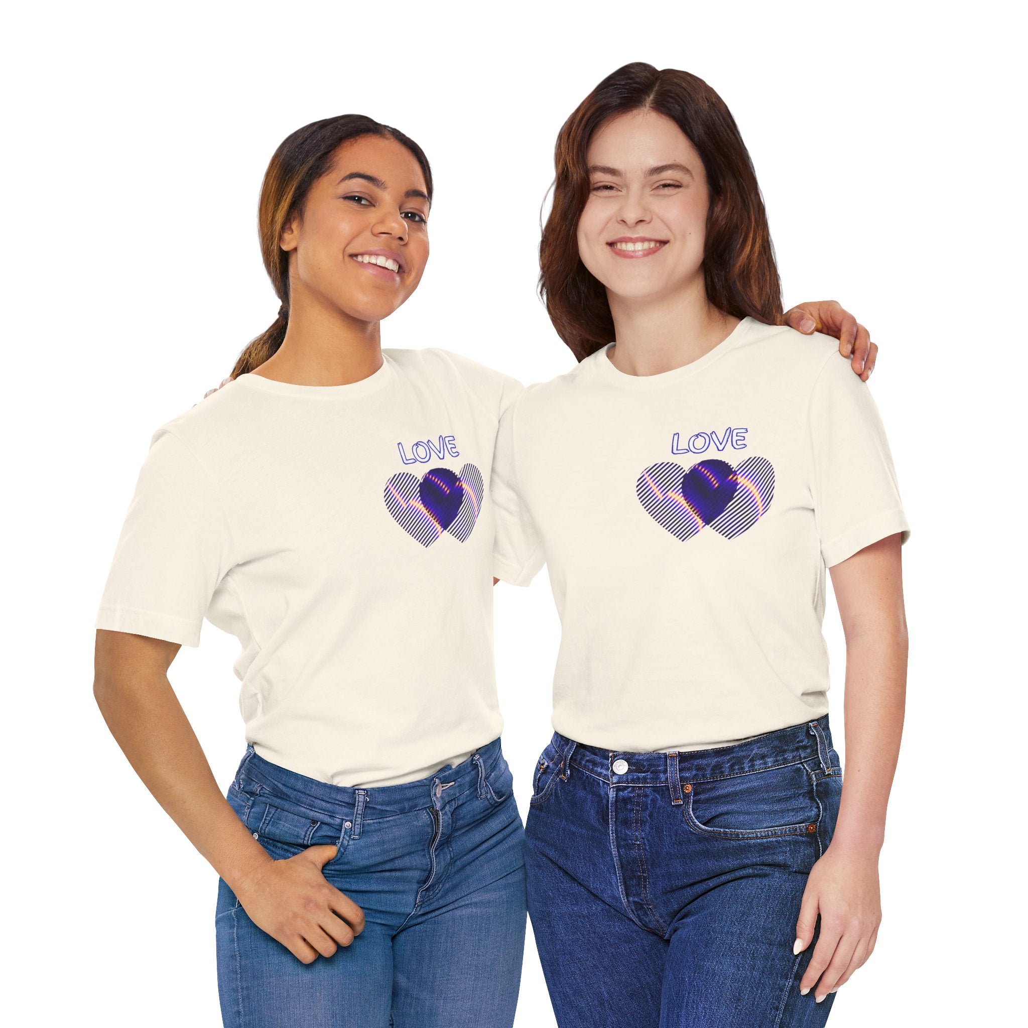 Love Heart Graphic Tee — Retro Purple Striped Hearts