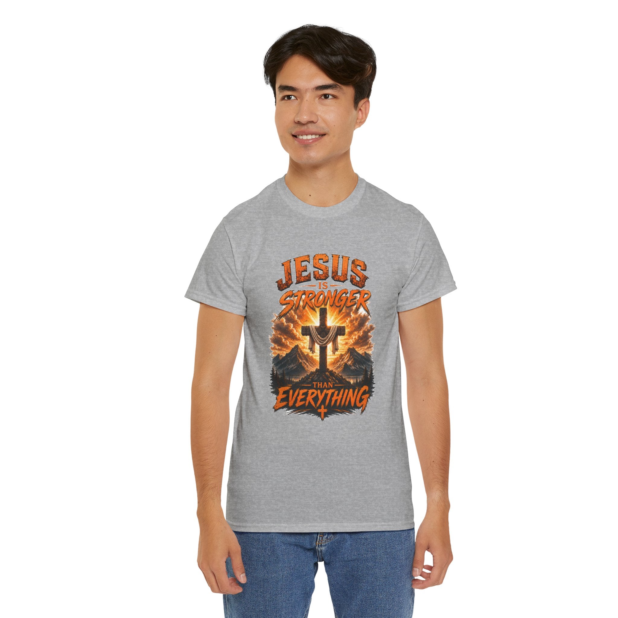 Jesus Is Stronger Than Everything Christian T-Shirt | Faith Cross Graphic Tee | Religious Unisex Shirt | Christian Gift