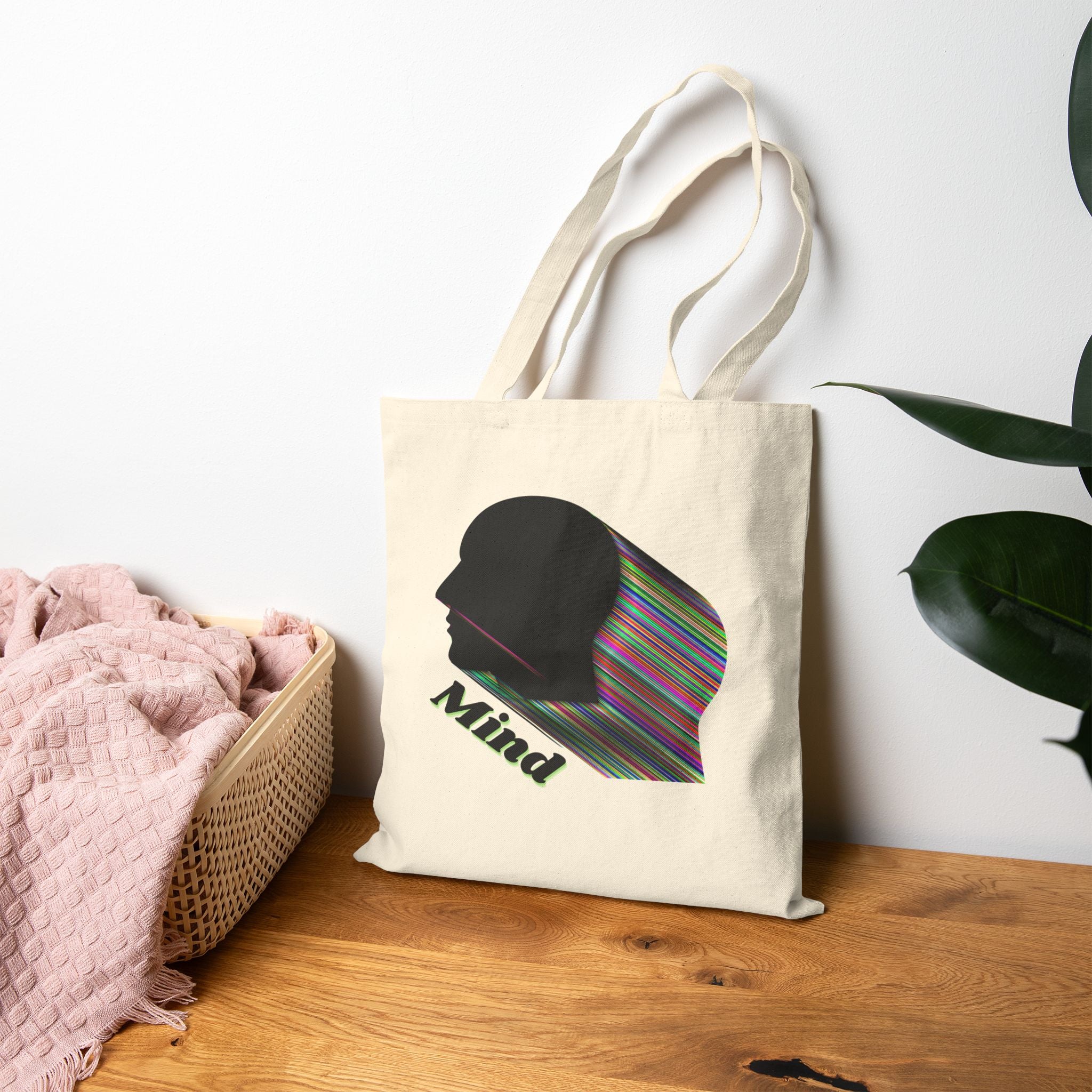 Mind Silhouette Canvas Tote - Psychedelic Striped Head Eco Bag