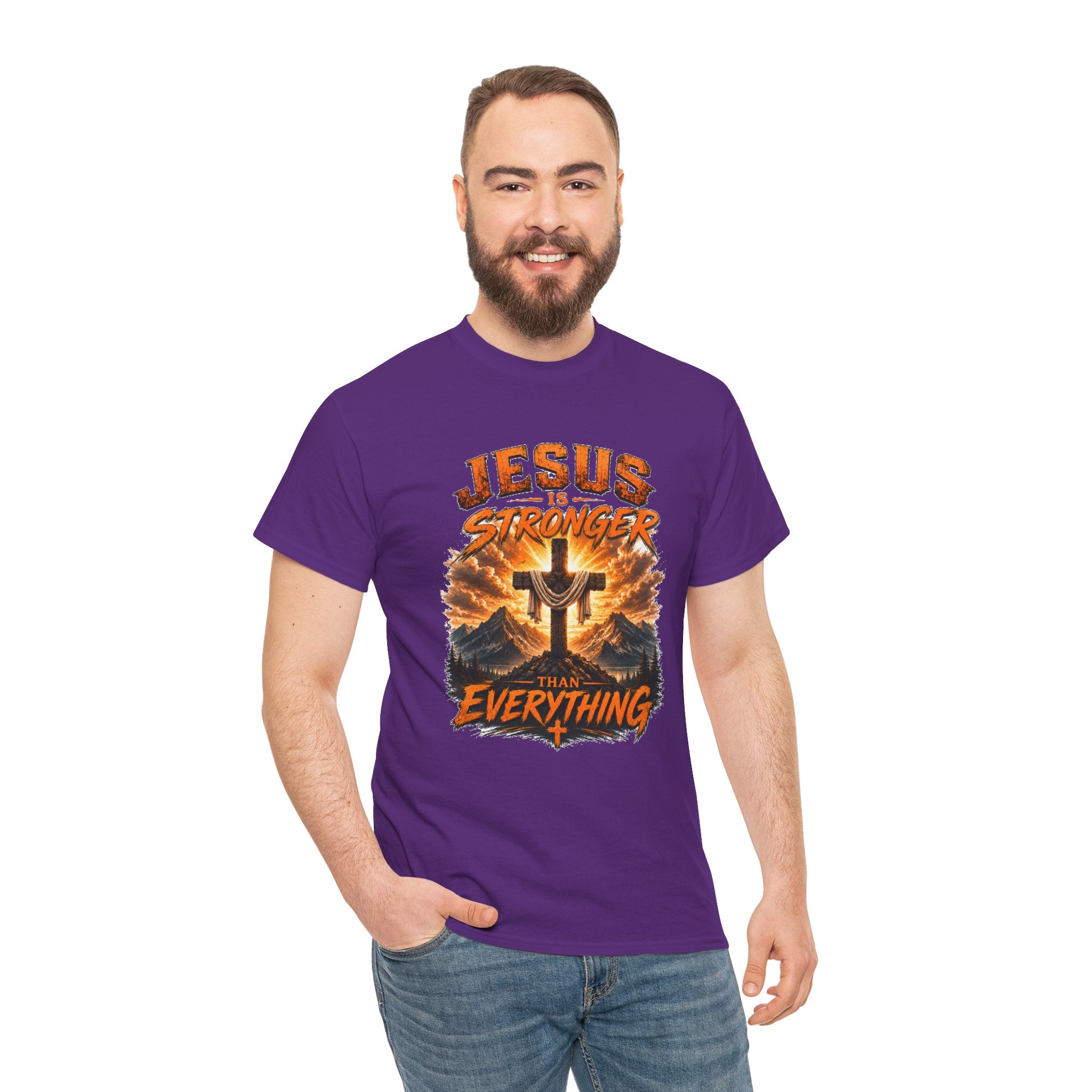 Jesus Is Stronger Than Everything Christian T-Shirt | Faith Cross Graphic Tee | Religious Unisex Shirt | Christian Gift