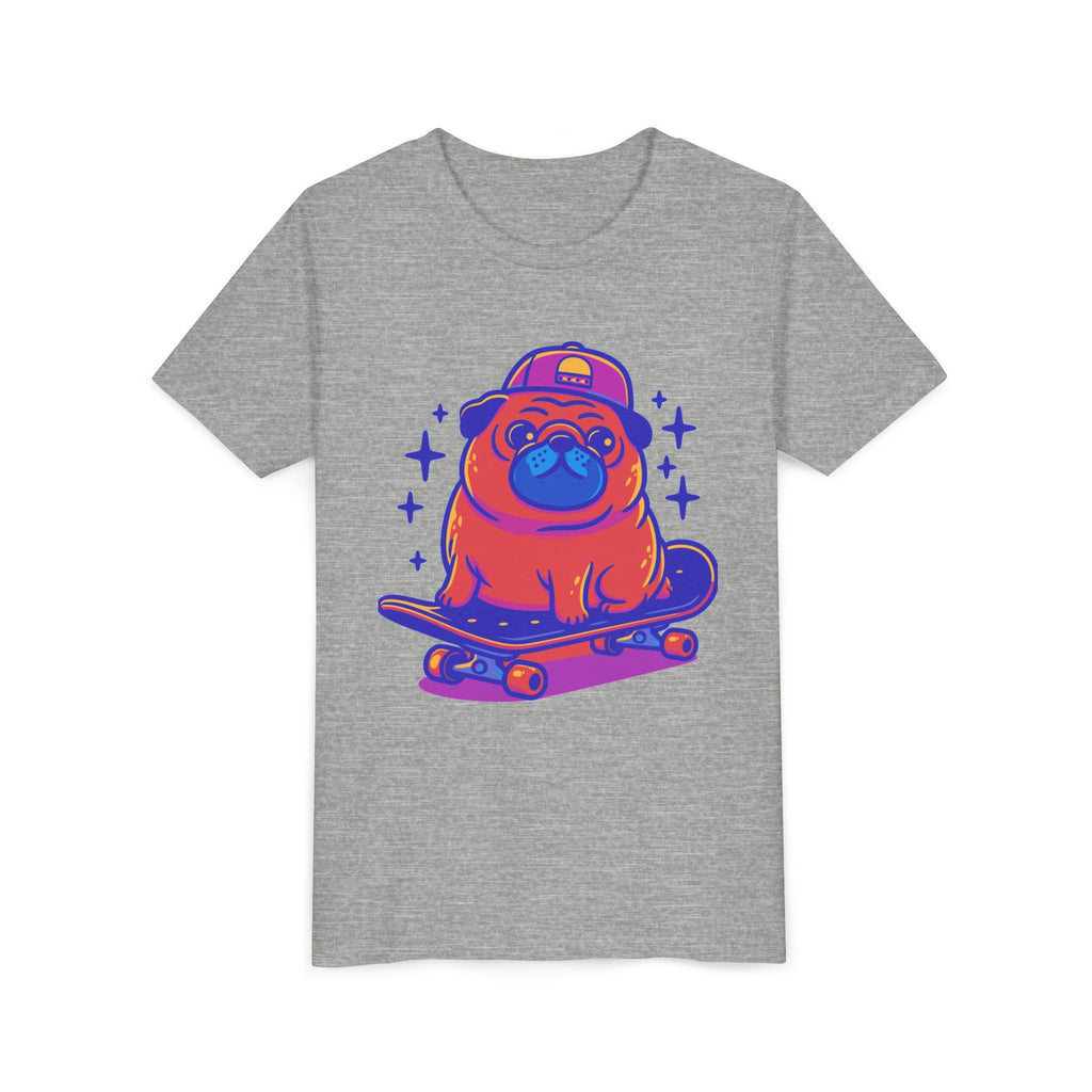 Cute Skateboarding Pug Kids T-Shirt | Funny Dog Graphic Tee for Boys & Girls | Youth Streetwear Shirt