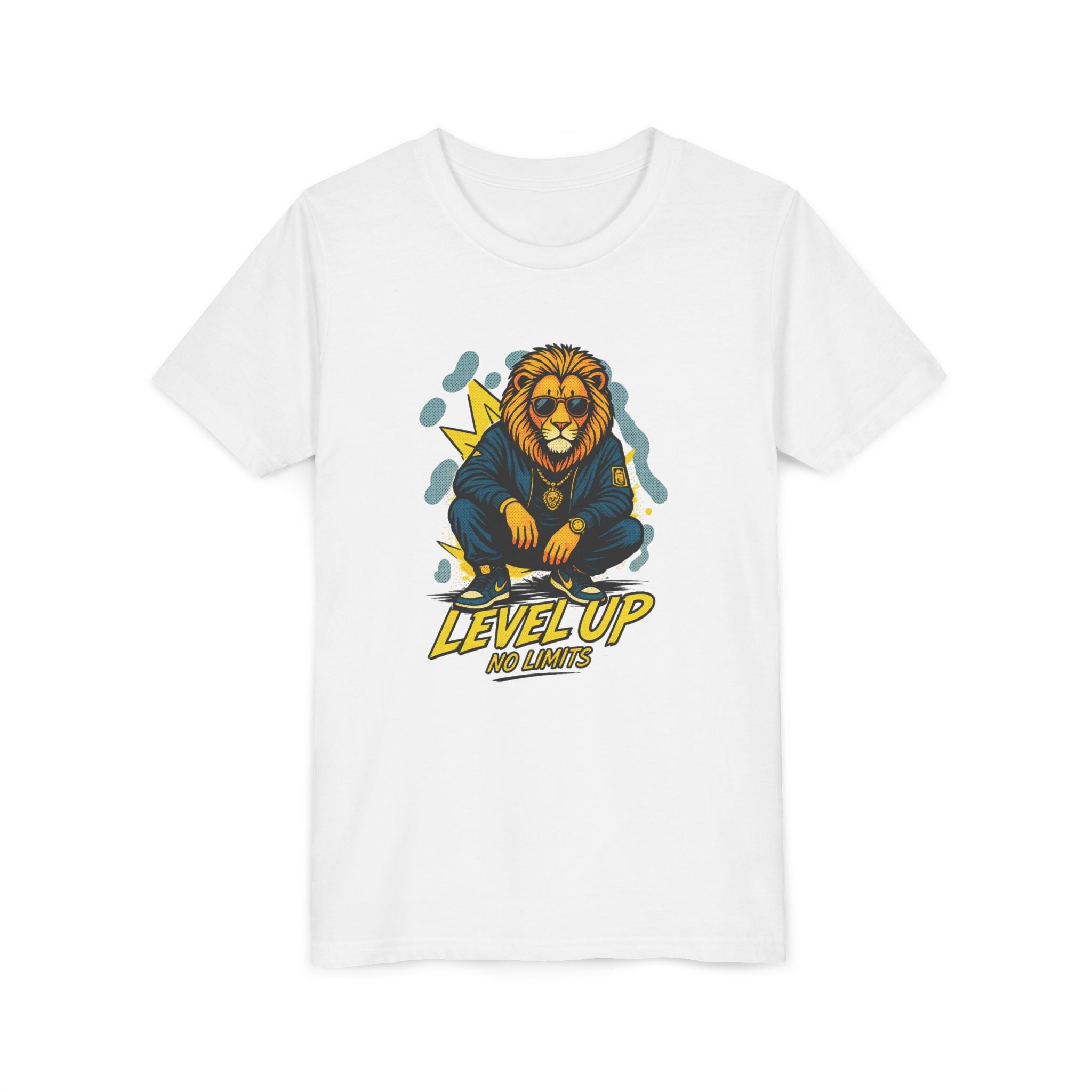 Youth Tee — 'Level Up No Limits' Lion Graphic Shirt