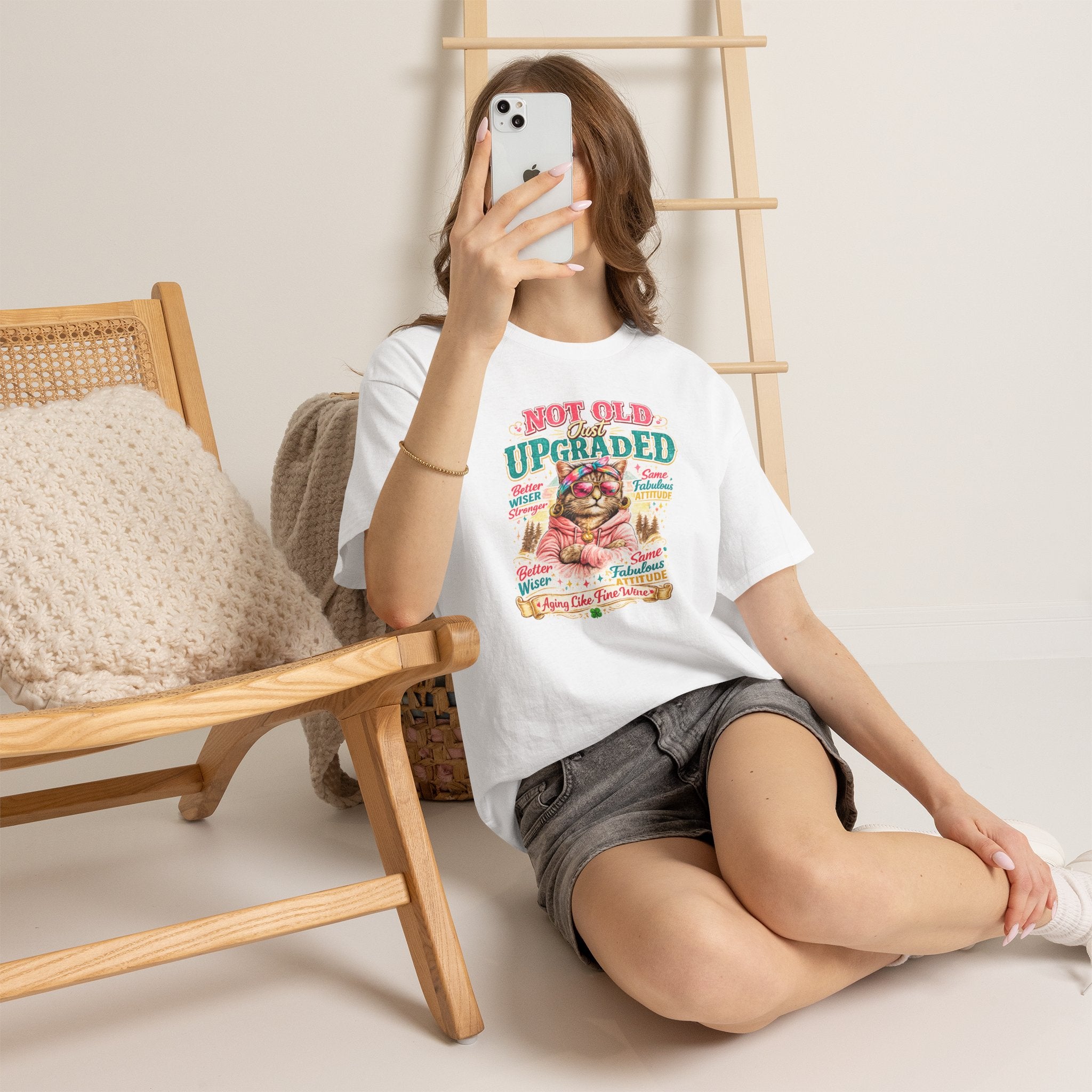 Not Old Just Upgraded Cat T-Shirt | Funny Cat Lover Tee | Vintage Birthday Shirt | Cute Kitty Graphic Tee | Gift for Cat Mom | Cat Lover Gift