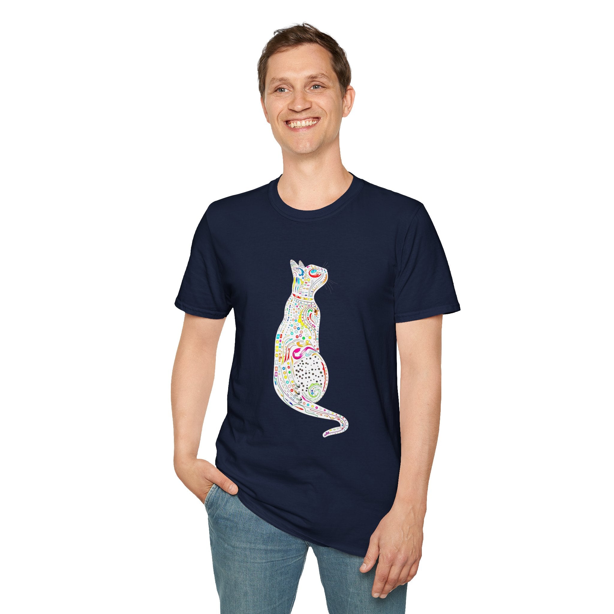 Cat Lover Shirt, Colorful Cat Graphic T-Shirt, Cute Cat Silhouette Tee