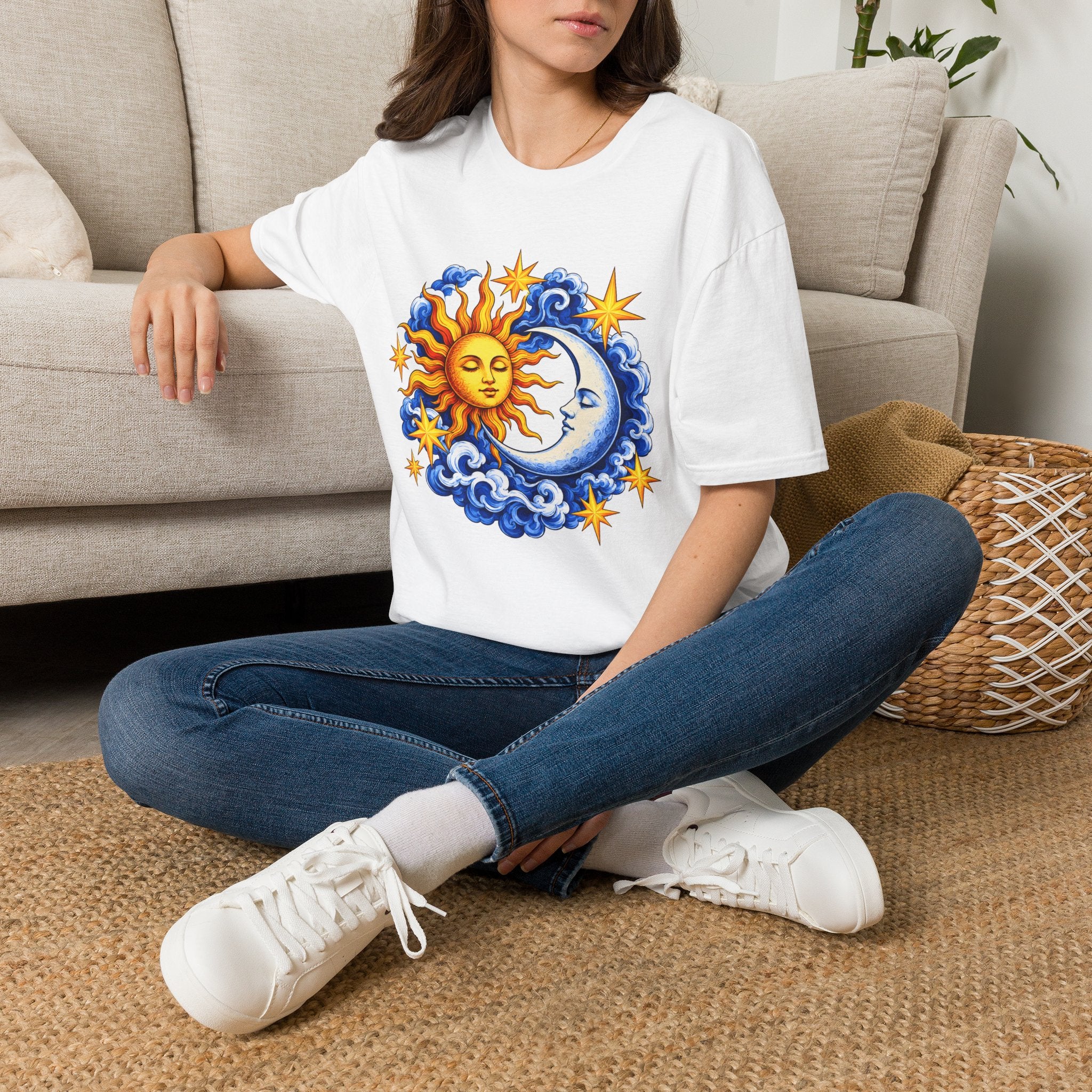 Sun and Moon Graphic T-Shirt — Celestial Boho Solar Lunar Tee