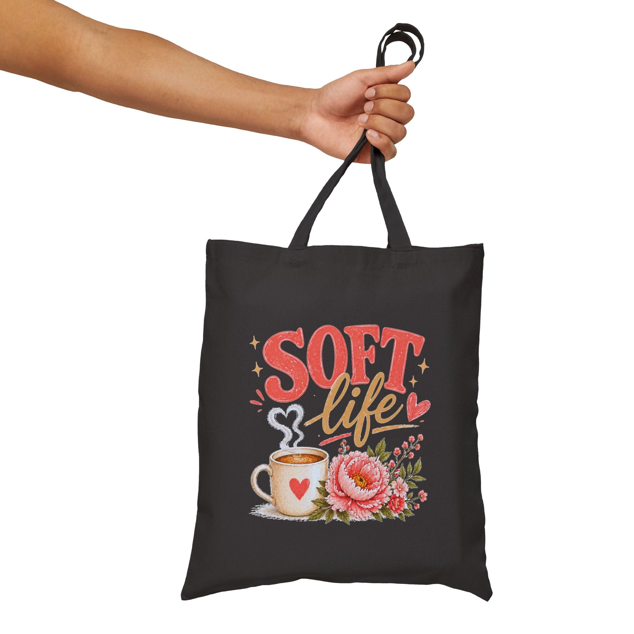 Tote Bag — "Soft Life" Floral Coffee Canvas Tote