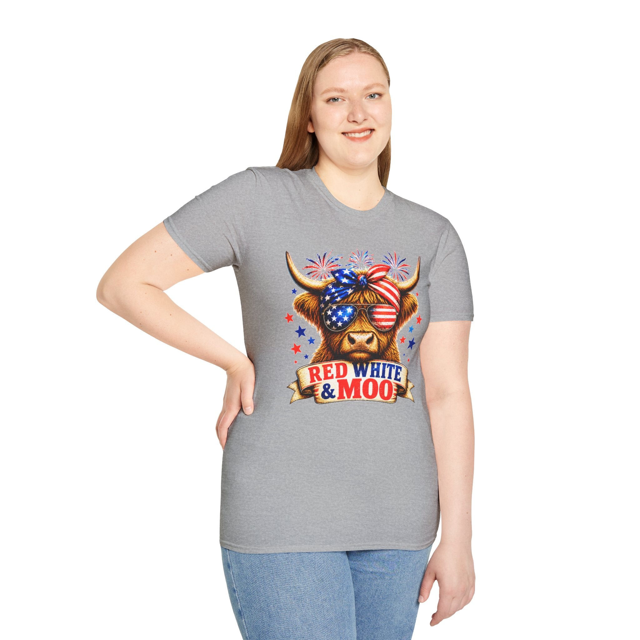 Patriotic Cow T-Shirt — "Red White & Moo" 4th of July Graphic Tee