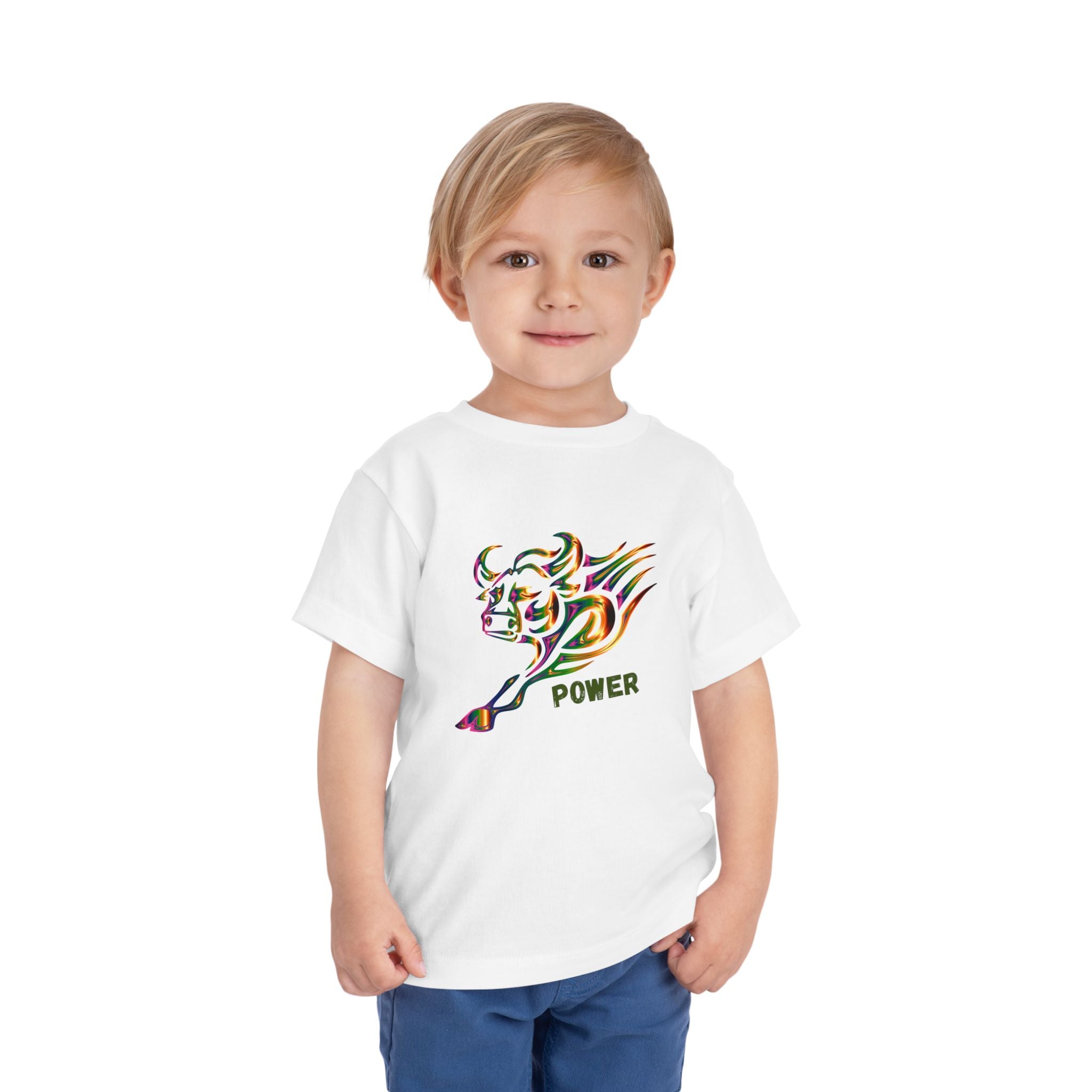Toddler Tee — Colorful Charging Bull "Power" Graphic