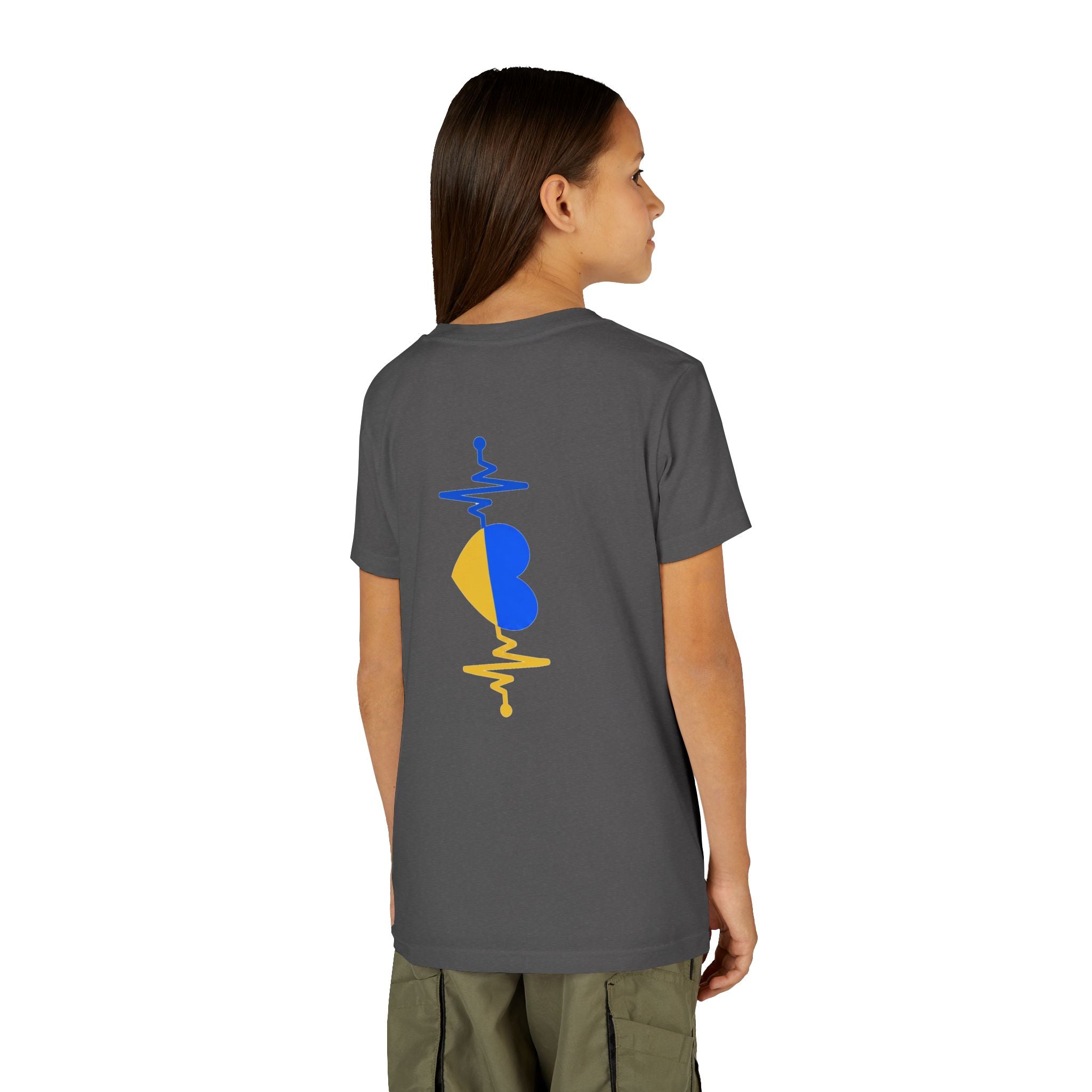 Love Ukraine Youth Tee — Blue & Yellow Heart Kids Shirt (Support Ukraine)