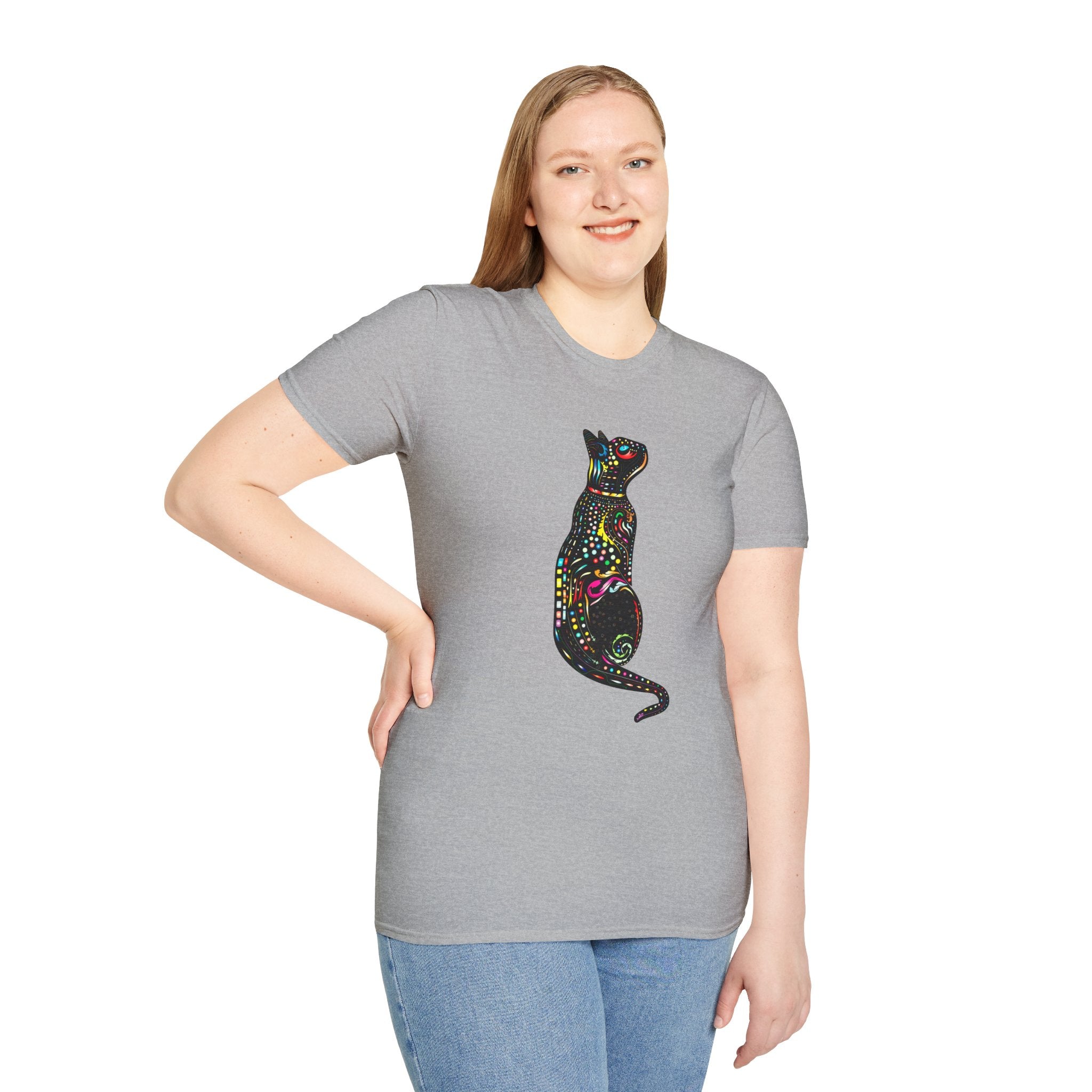 Cute Cat Graphic Tee, Colorful Black Cat Design, Aesthetic Cat Lover Shirt