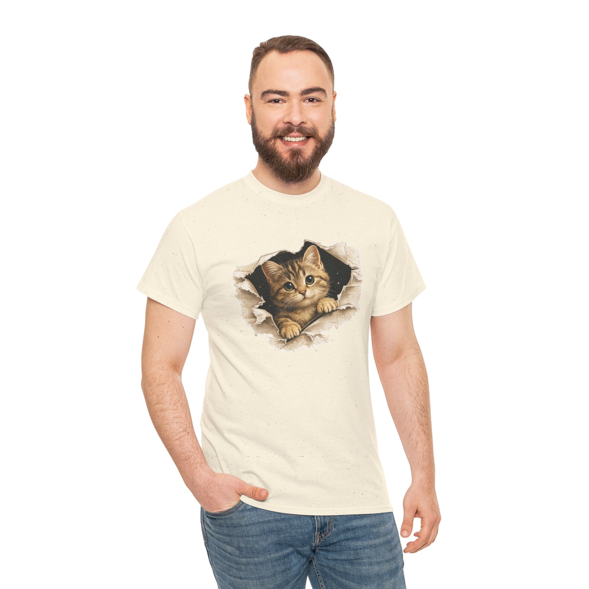 Cat Peeking Through Hole T-Shirt — Cute Kitten Graphic Tee