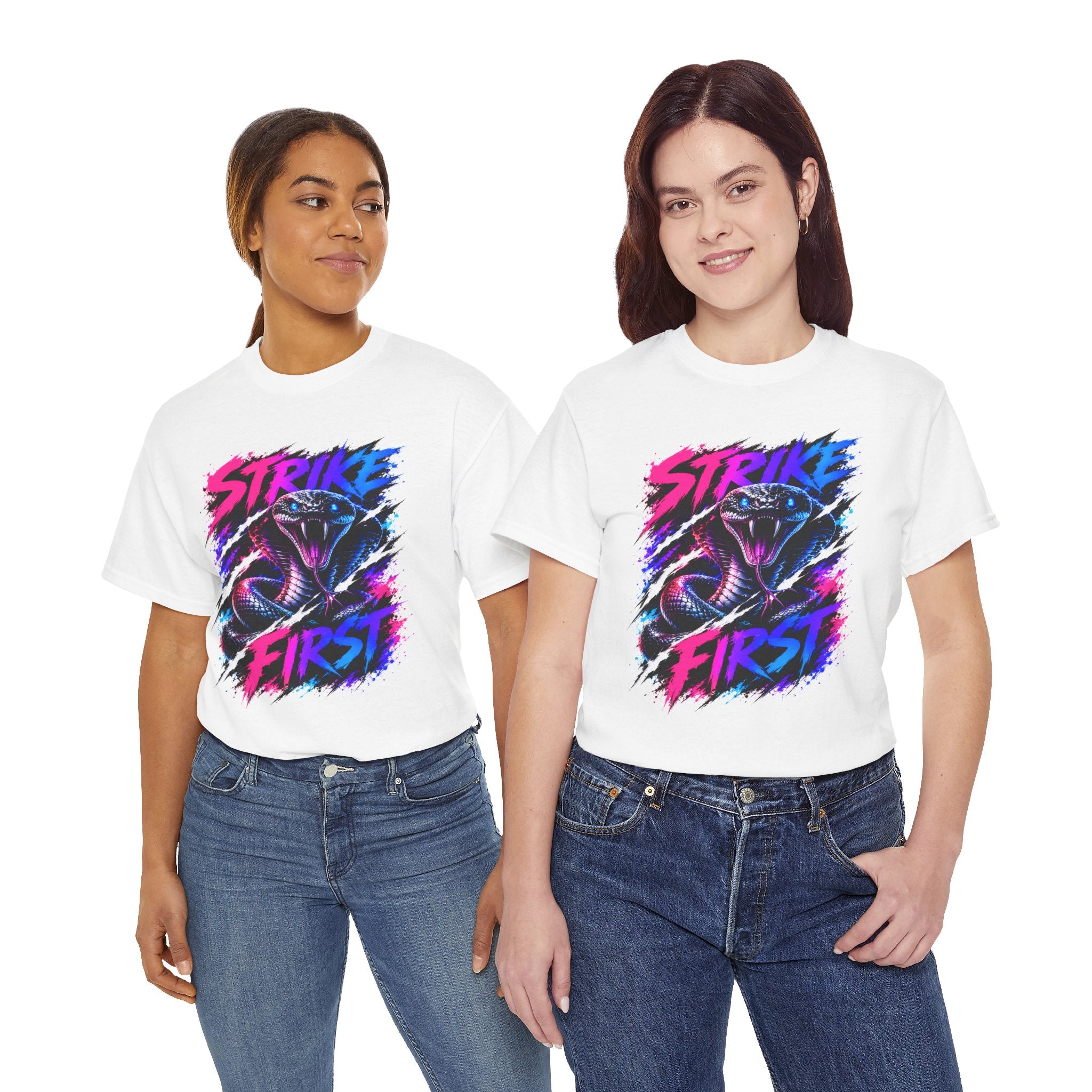 Strike First Cobra T-Shirt | Neon Snake Graphic Tee | Bold Streetwear Shirt | Unisex Graphic Tee