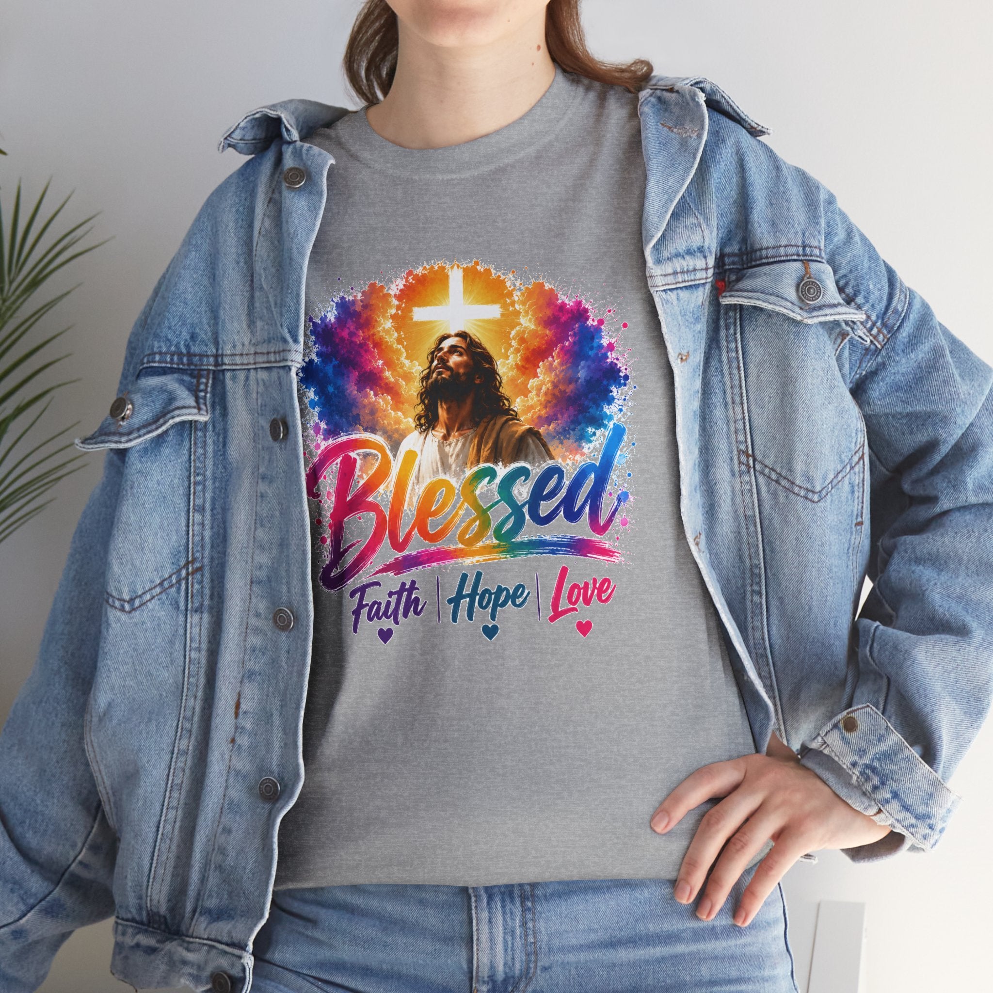 Blessed Faith Hope Love Shirt, Jesus Cross Christian Tee, Religious Gift, Colorful Faith Unisex T-Shirt