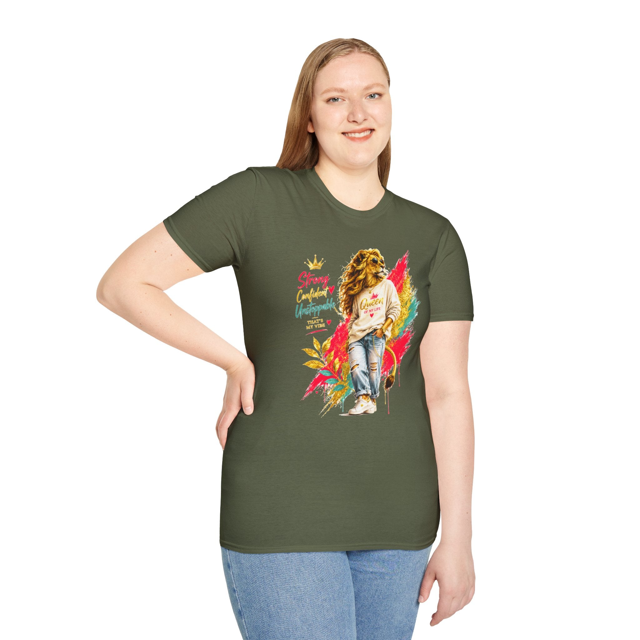 T-Shirt — "Strong, Confident, Unstoppable" Lioness Graphic Tee