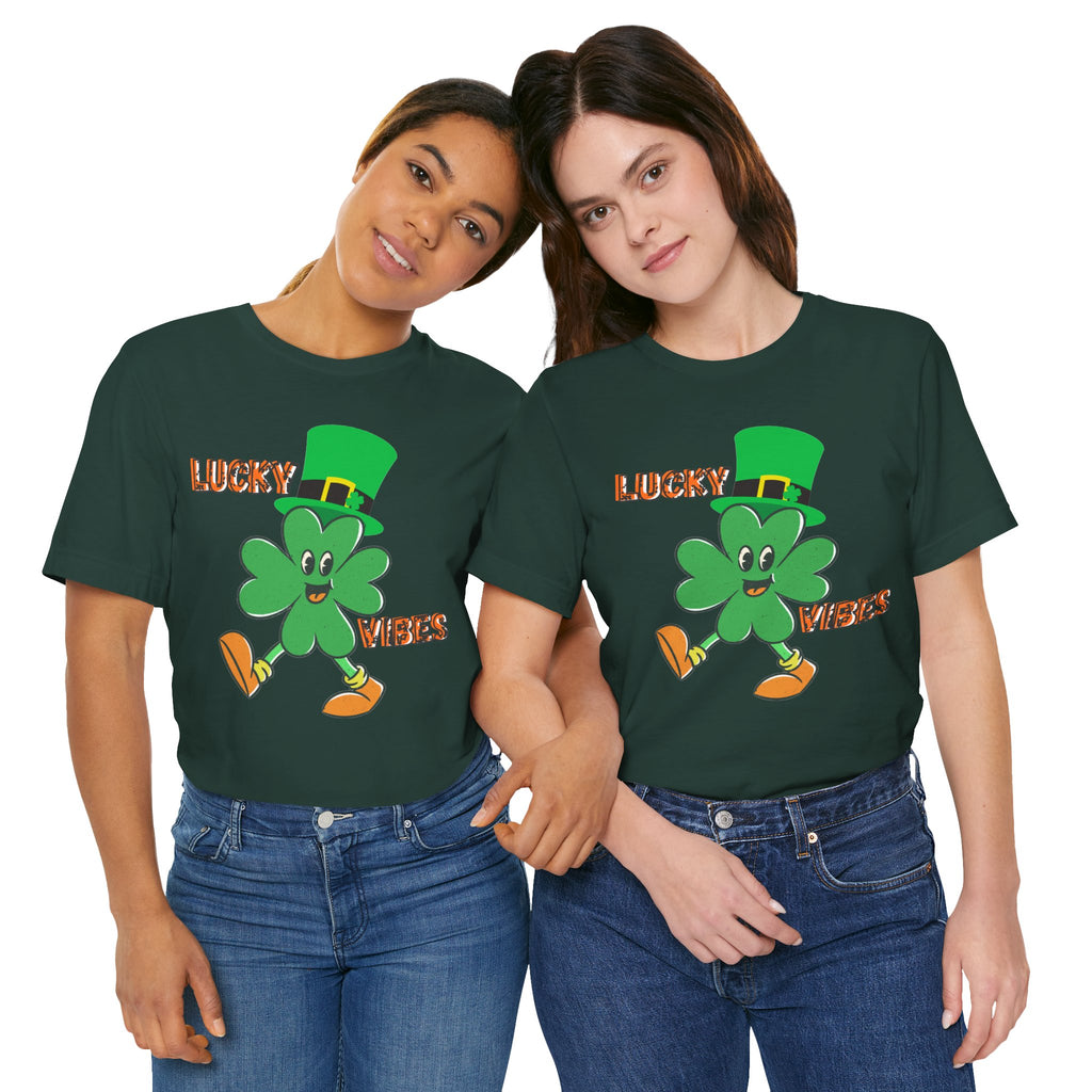 Lucky Vibes Saint Patrick's Day T-Shirt — Walking Shamrock Graphic Tee