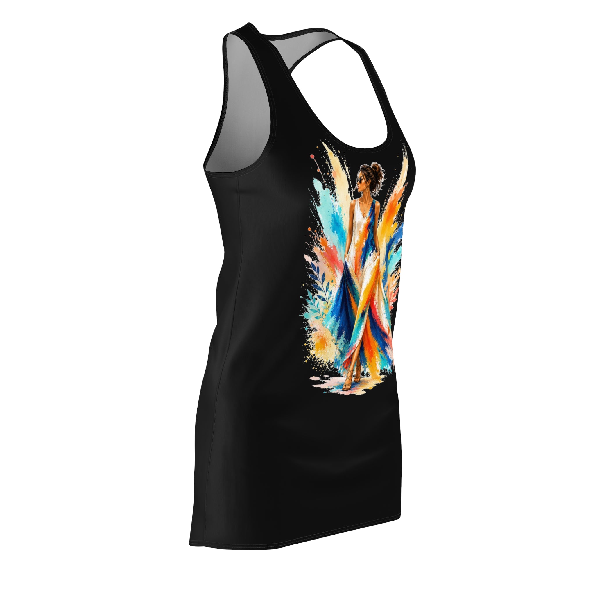 Colorful Watercolor Woman Racerback Dress, Artistic Tank Dress, Abstract Art Dress, Vibrant Summer Dress, Sleeveless Casual Dress, Gift for Her