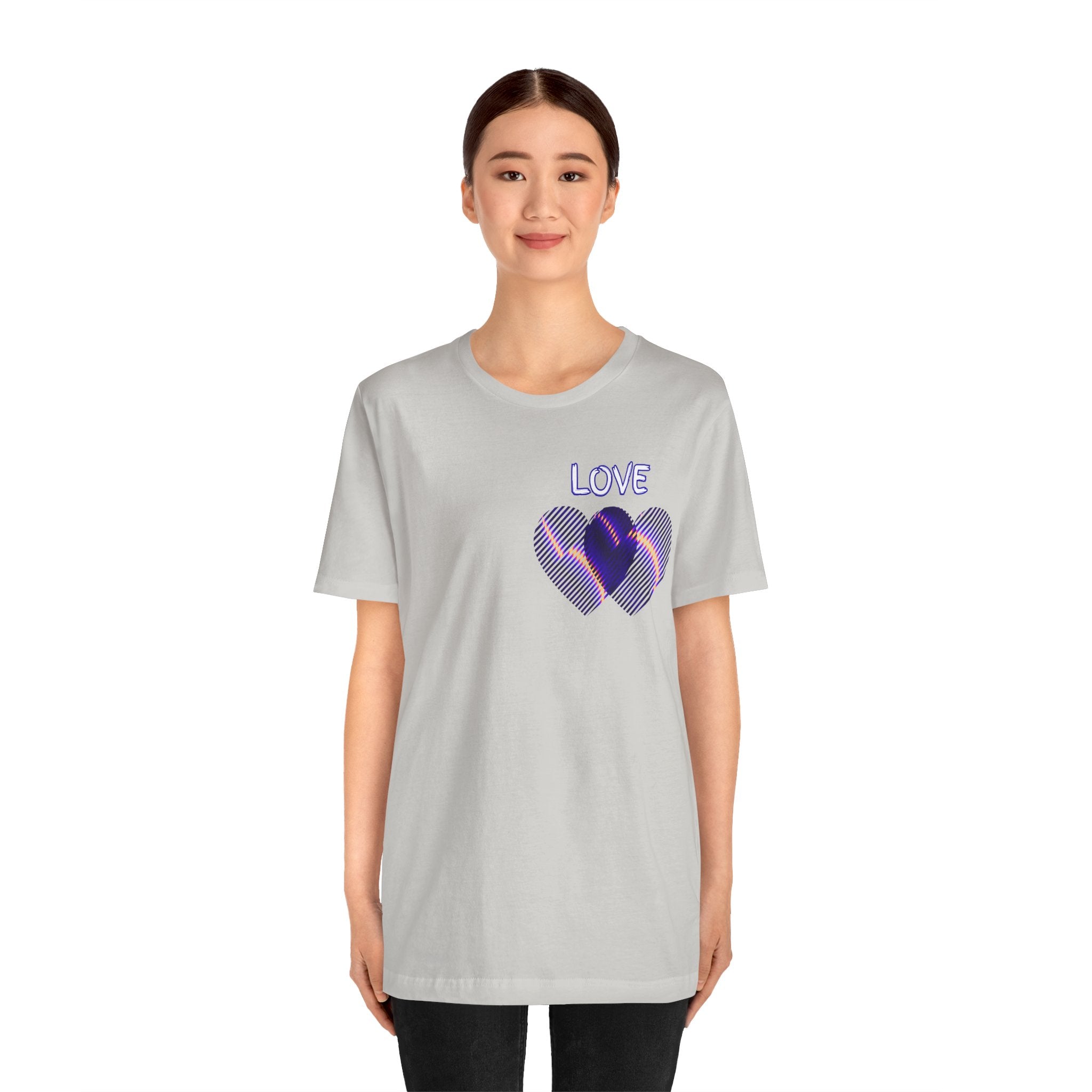Love Heart Graphic Tee — Retro Purple Striped Hearts