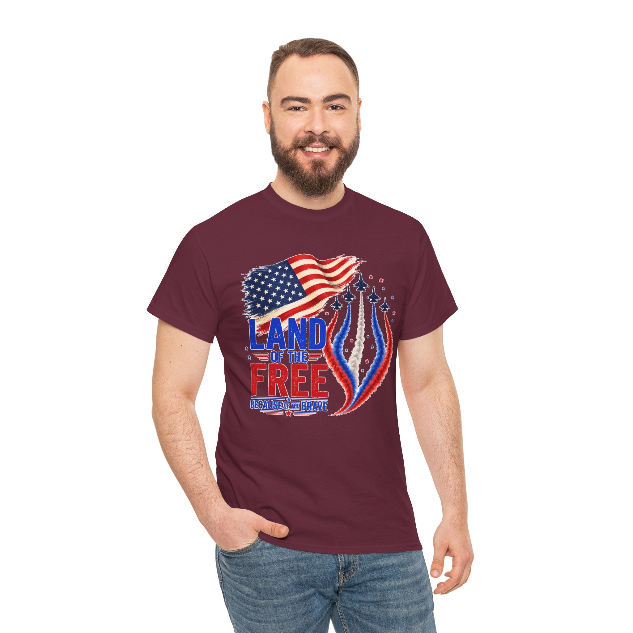 Land of the Free Because of the Brave Shirt, Patriotic 4th of July T-Shirt, USA Flag Tee, American Pride Shirt, Independence Day Gift