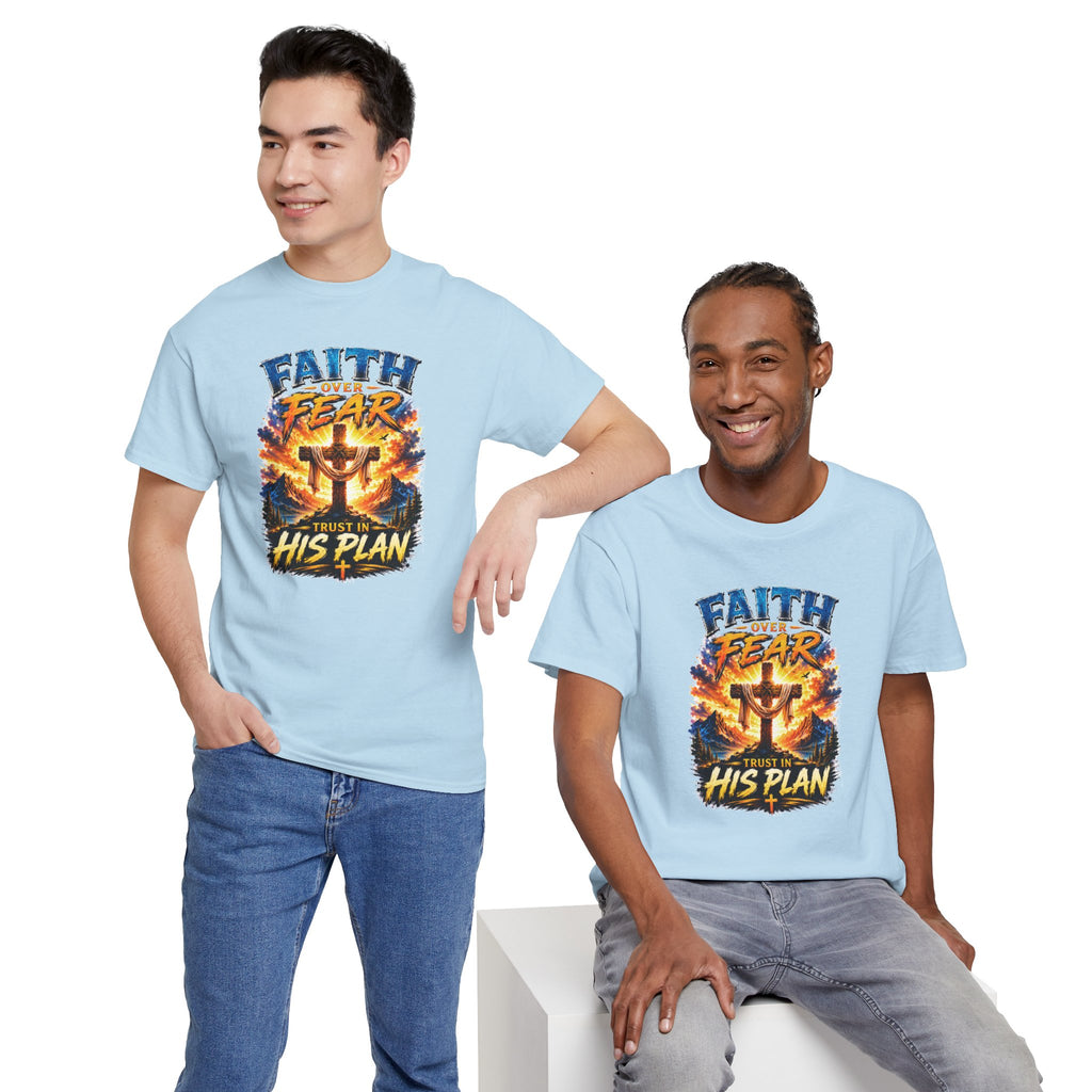 Faith Over Fear Christian T-Shirt | Trust in His Plan Cross Graphic Tee | Religious Unisex Shirt | Christian Gift