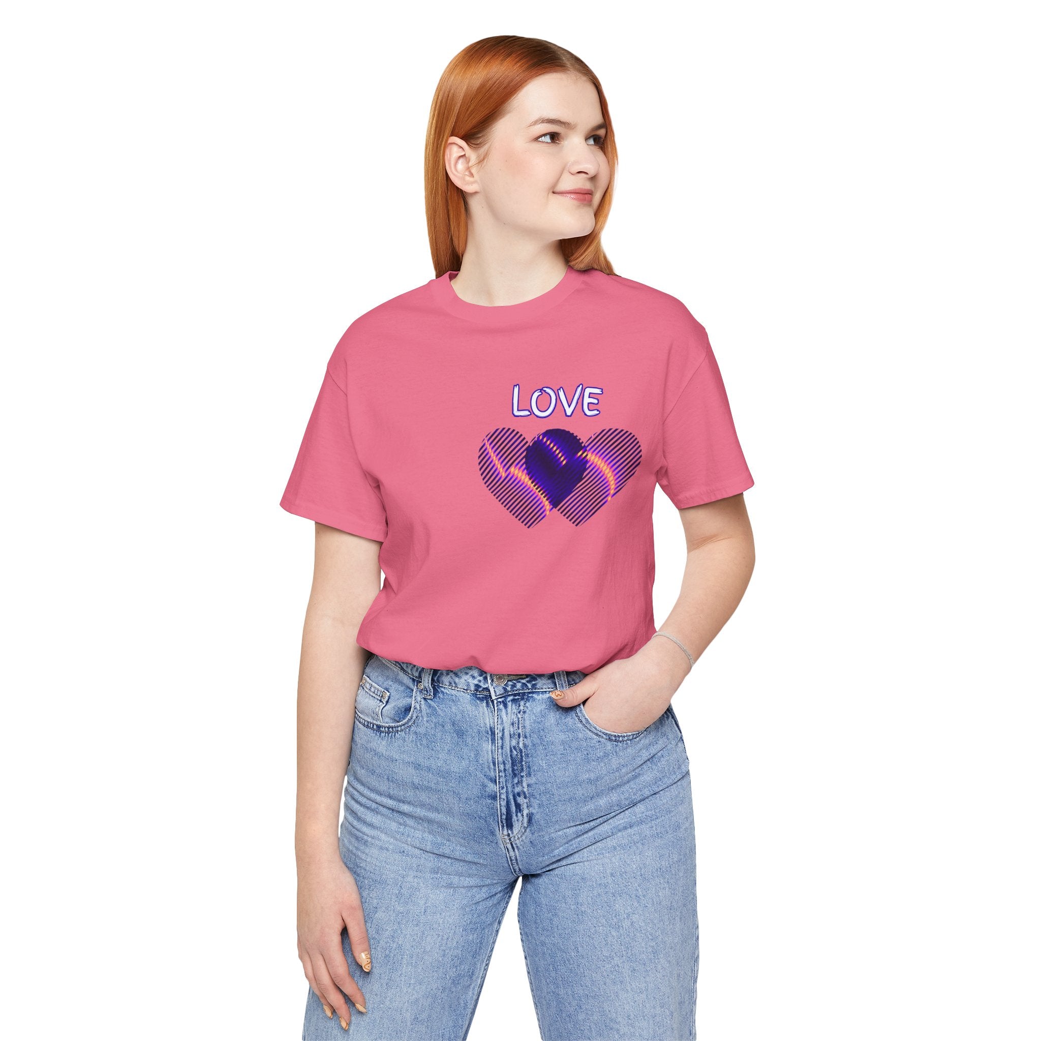 Love Heart Graphic Tee — Retro Purple Striped Hearts