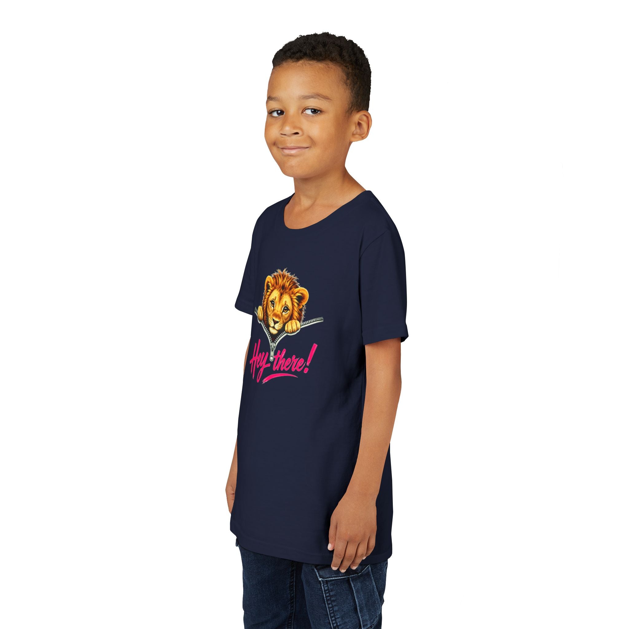Cute Lion Youth T-Shirt, Hey There Graphic Tee for Kids, Funny Animal Shirt, Trendy Kids Tee, Lion Lover Gift, Unisex Youth Shirt