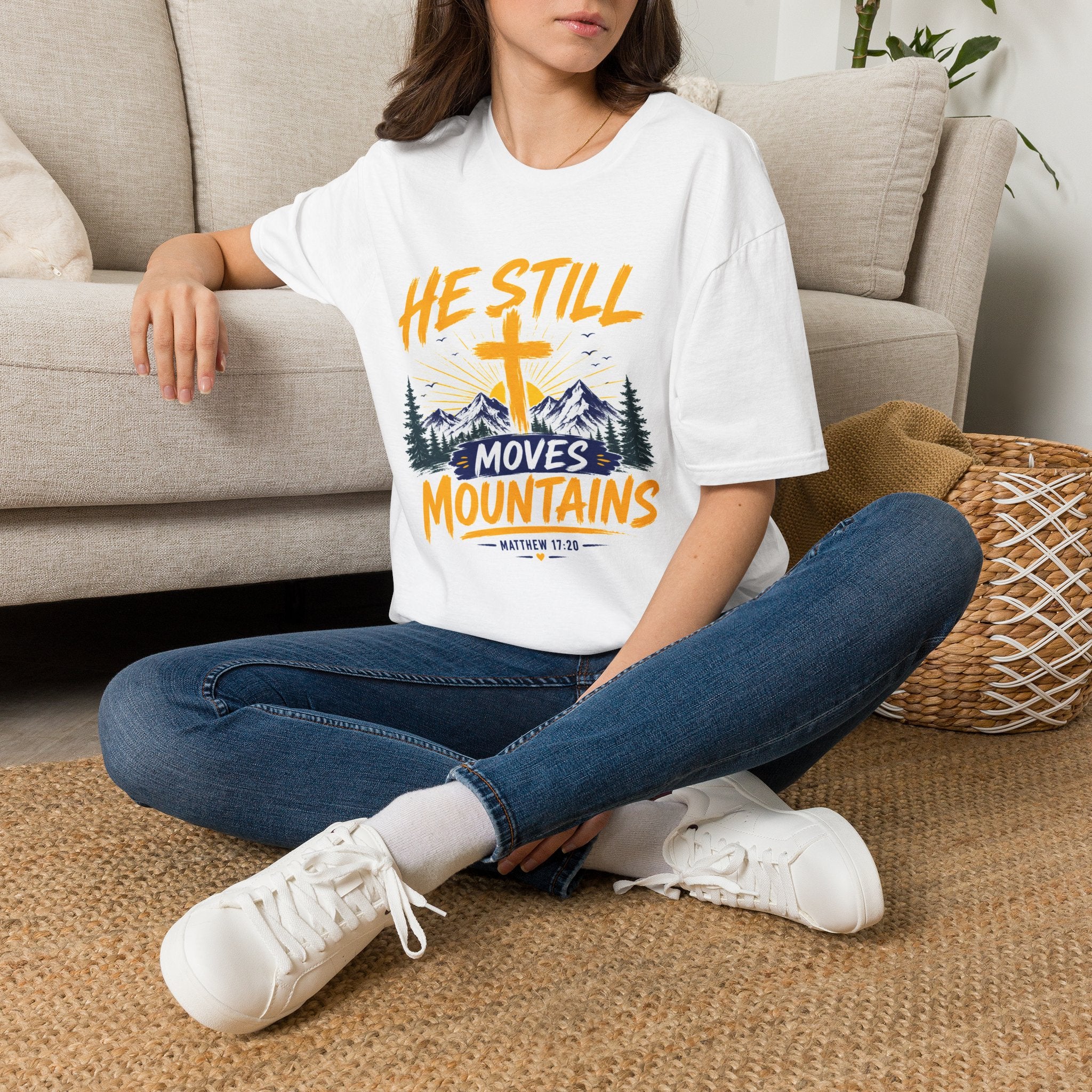 He Still Moves Mountains Shirt, Christian T-Shirt, Faith Cross Tee, Bible Verse Shirt, Religious Gift