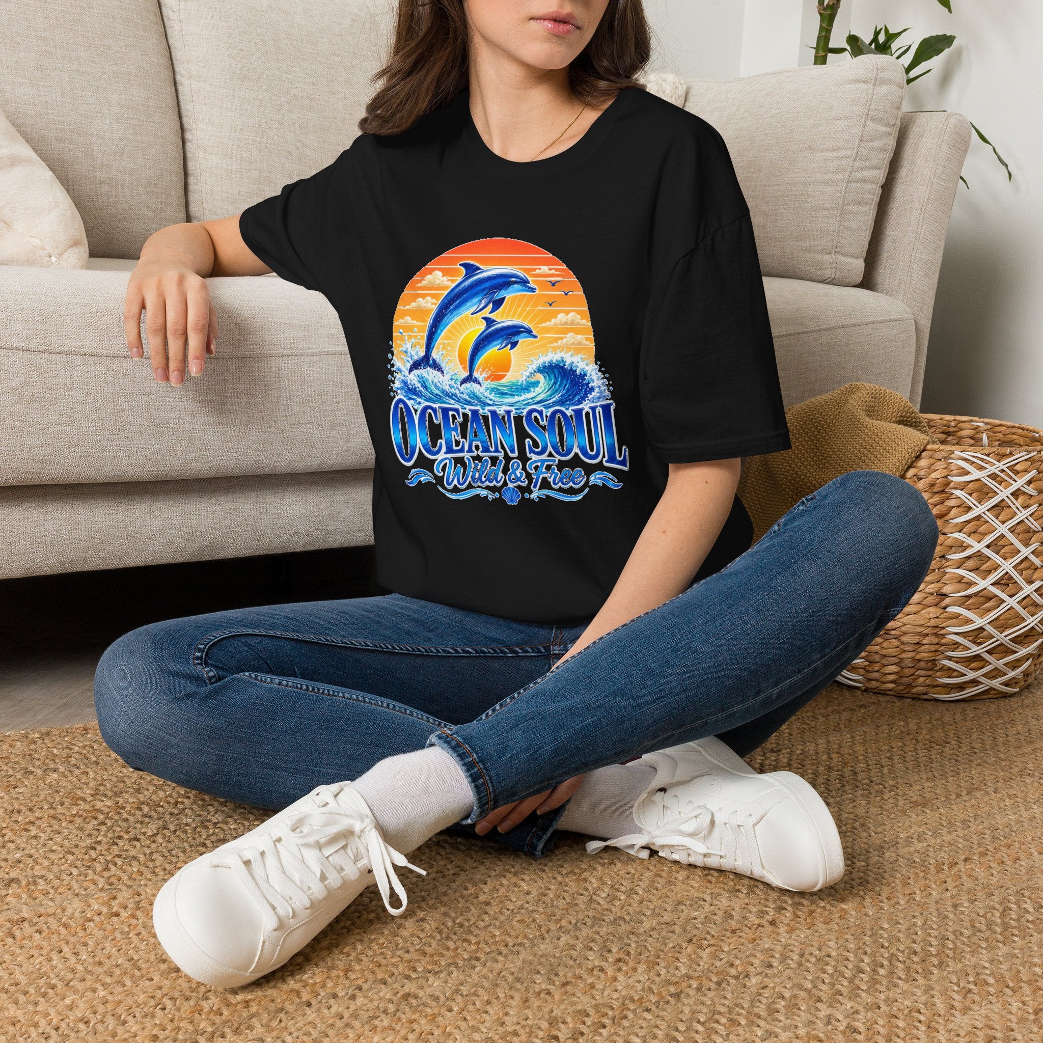 Ocean Soul Dolphin T-Shirt | Wild & Free Beach Tee | Coastal Summer Shirt | Ocean Lover Gift | Dolphin Graphic Unisex Tee