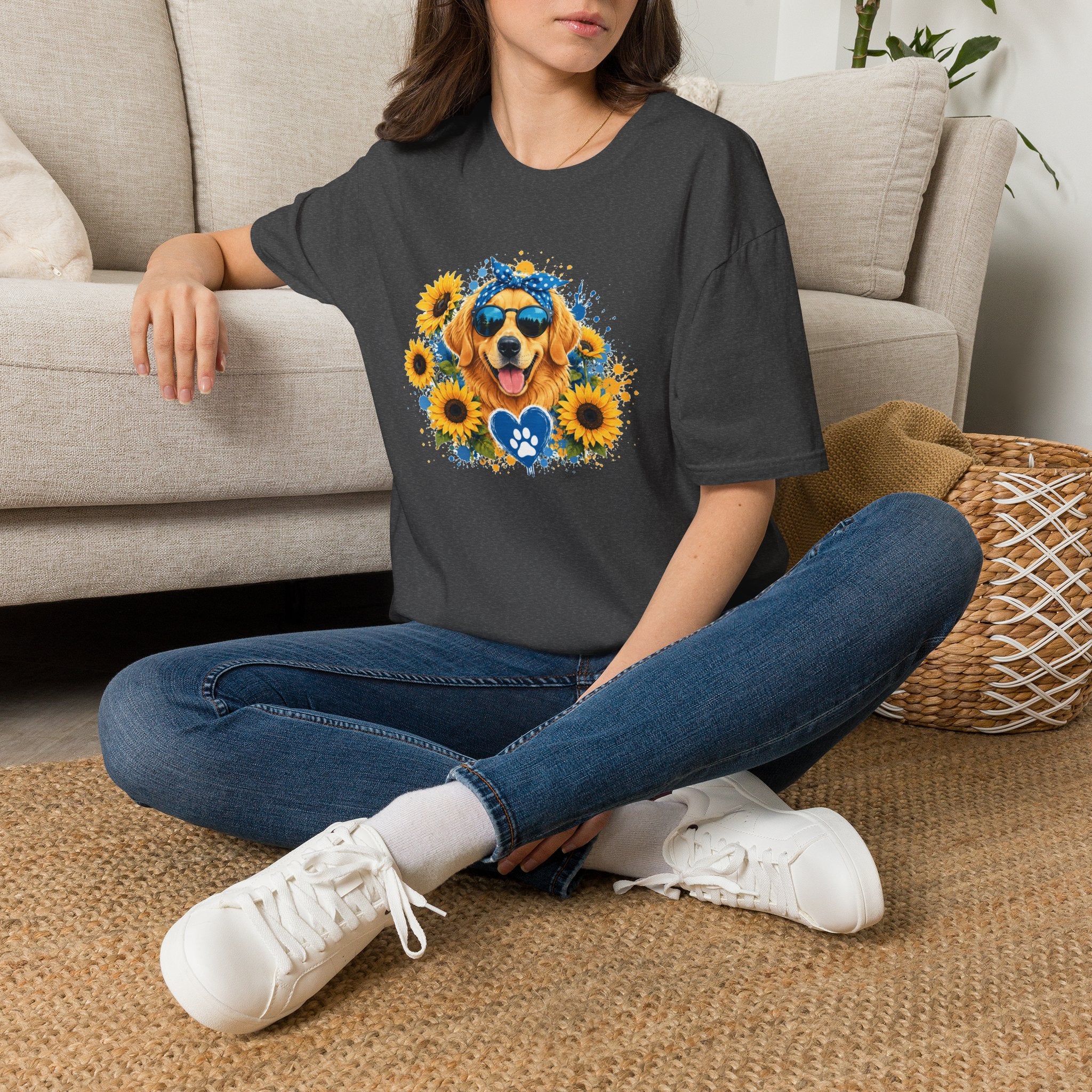 Golden Retriever Sunflower T-Shirt | Cute Dog Lover Shirt | Happy Puppy Graphic Tee | Floral Dog Mom Gift | Summer Unisex Tee