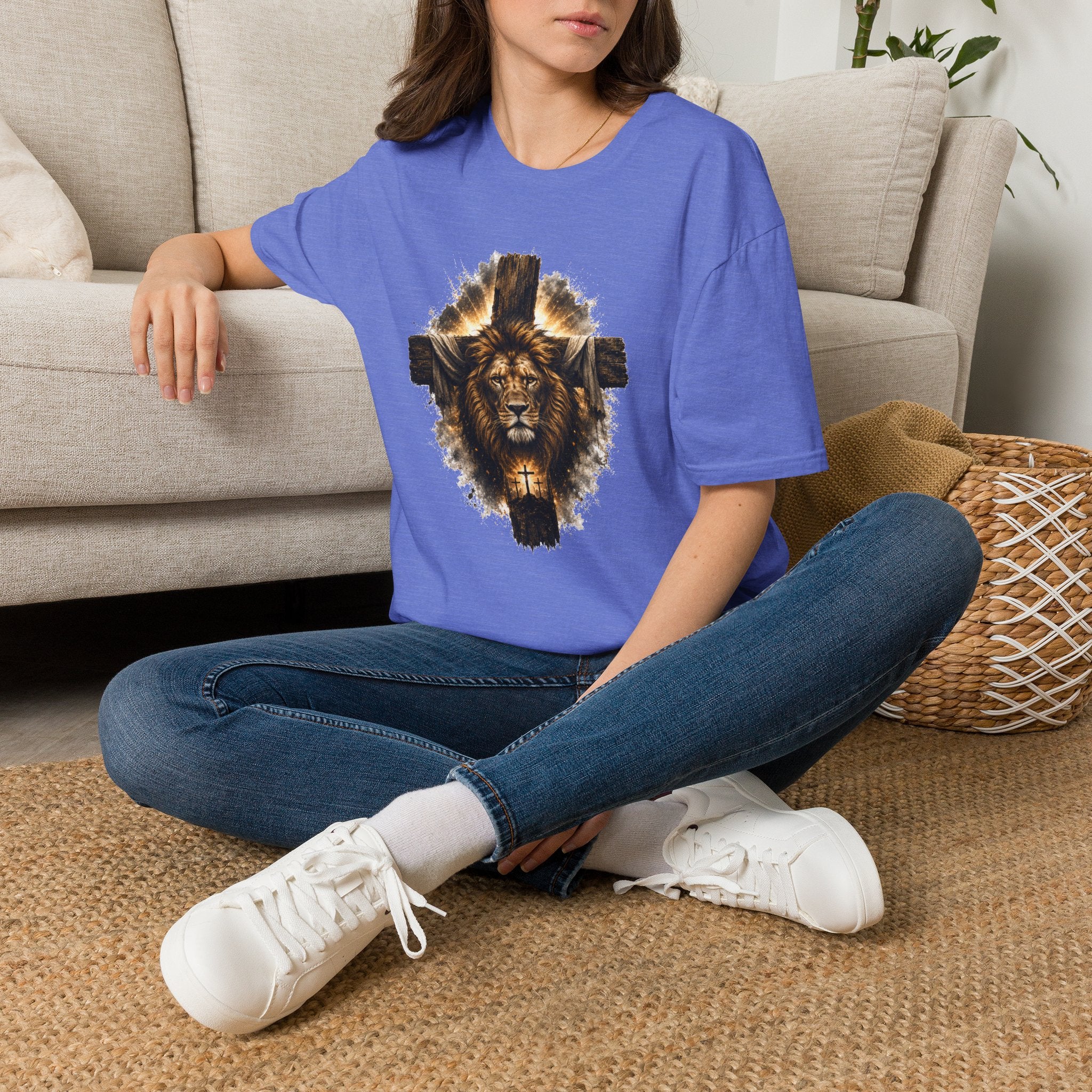 Lion Cross T-Shirt, Christian Faith Shirt, Lion of Judah Graphic Tee, Religious Gift