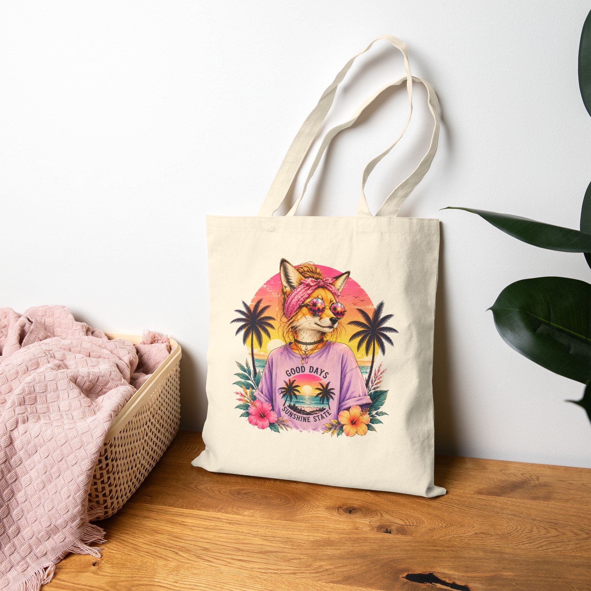 Tote Bag — Retro Tropical Corgi 'Good Days' Canvas Tote