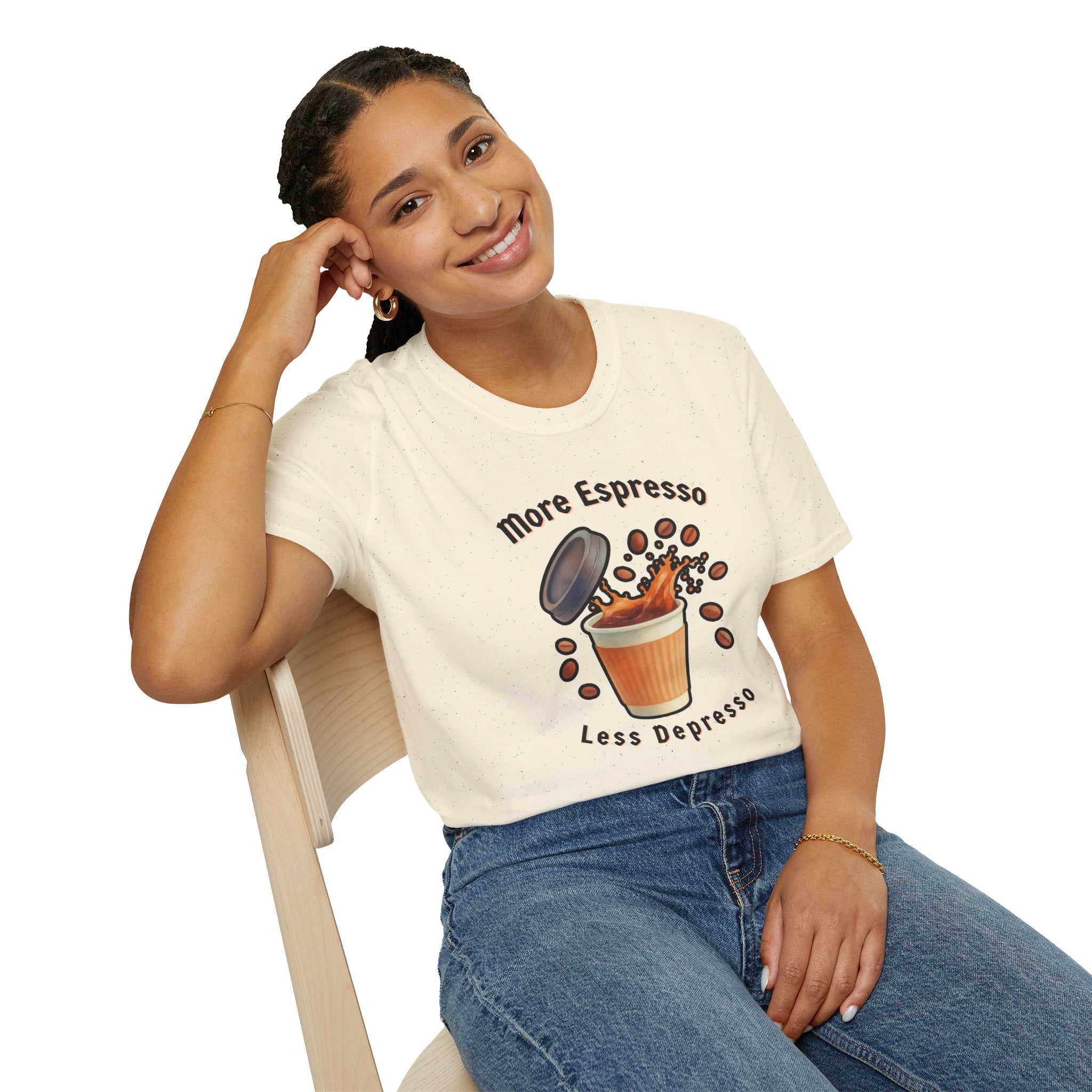 More Espresso Less Depresso Shirt, Funny Coffee T-Shirt, Cute Barista Gift, Coffee Lover Tee