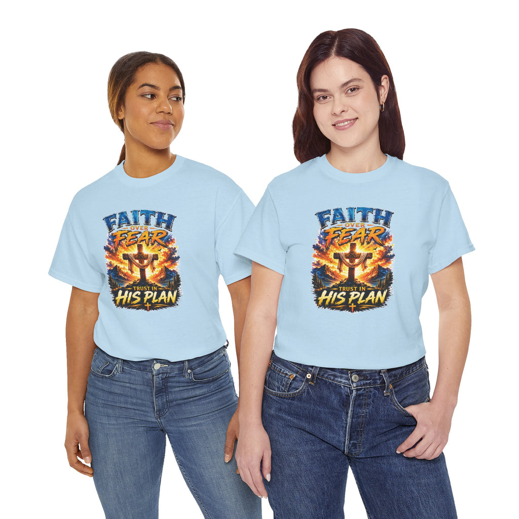 Faith Over Fear Christian T-Shirt | Trust in His Plan Cross Graphic Tee | Religious Unisex Shirt | Christian Gift