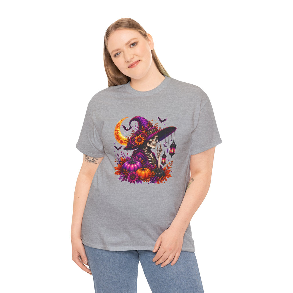 Halloween Witch Skeleton T-Shirt, Spooky Pumpkin Moon Tee, Gothic Fall Graphic Shirt, Halloween Gift for Her
