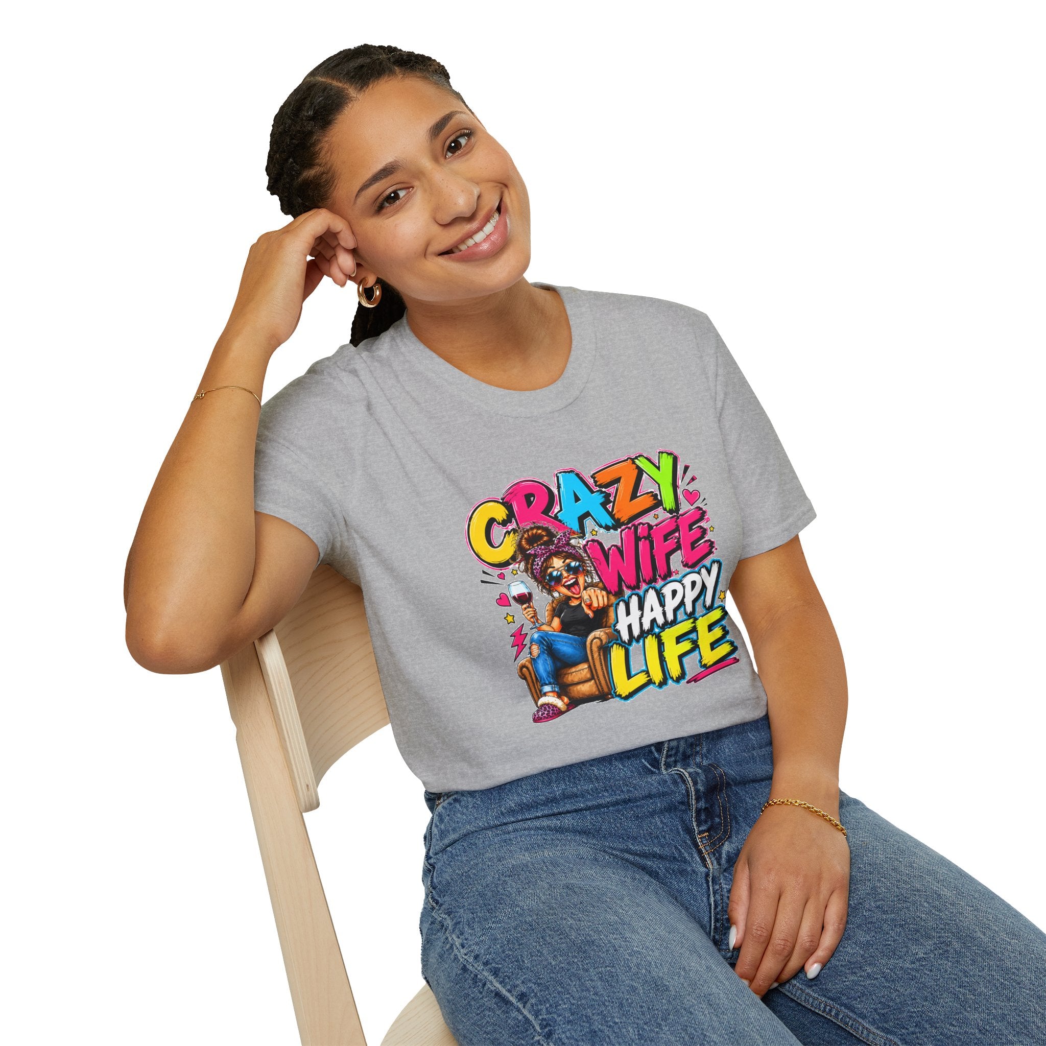 Crazy Wife Happy Life Shirt, Funny Wife T-Shirt, Funny Marriage Tee, Husband Gift, Couples Graphic Tee, Marriage Humor Shirt, Gift for Wife