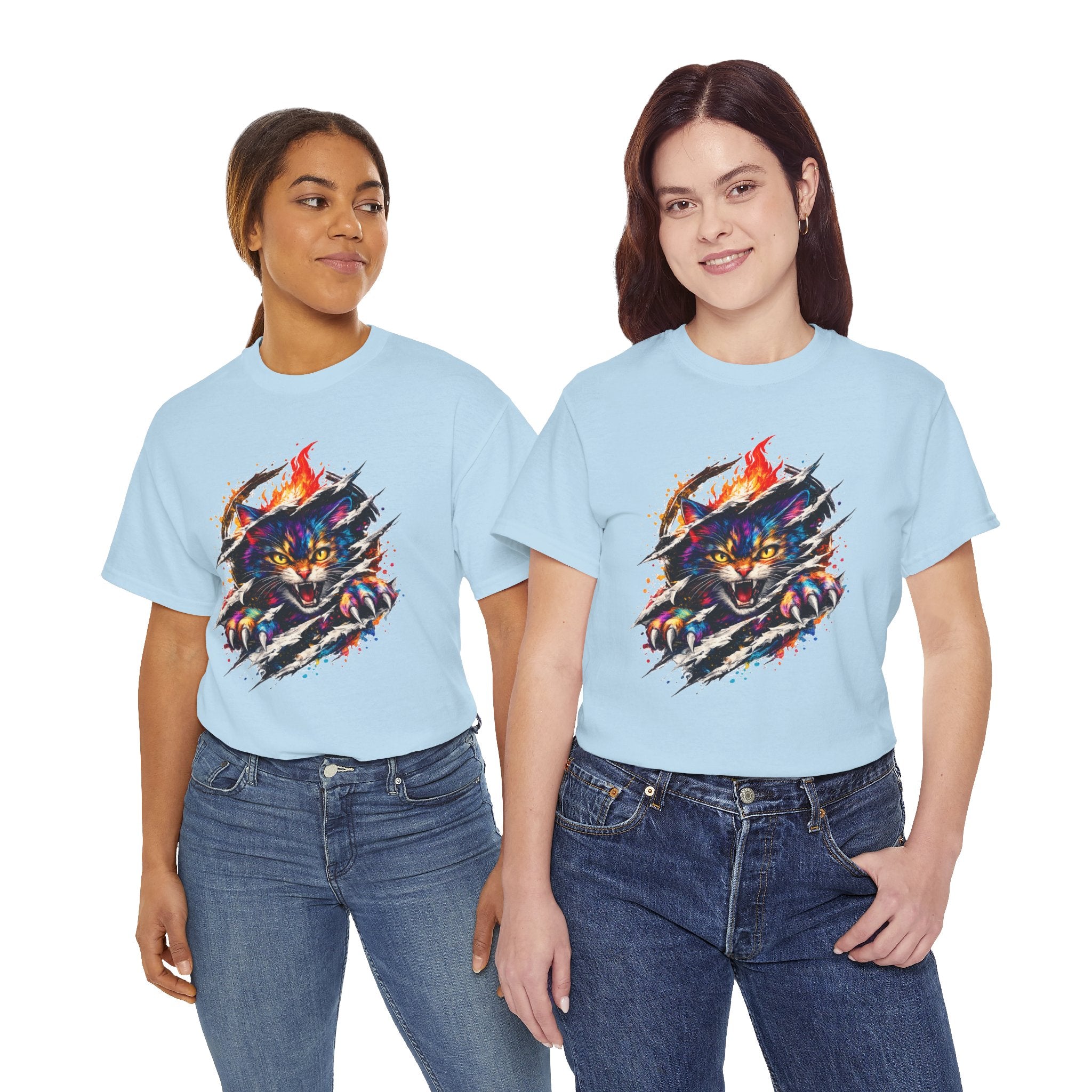 Colorful Angry Cat Rip Through Graphic Tee | Neon Cat T-Shirt | Unisex Streetwear Shirt | Fierce Cat Art | Gift for Cat Lovers
