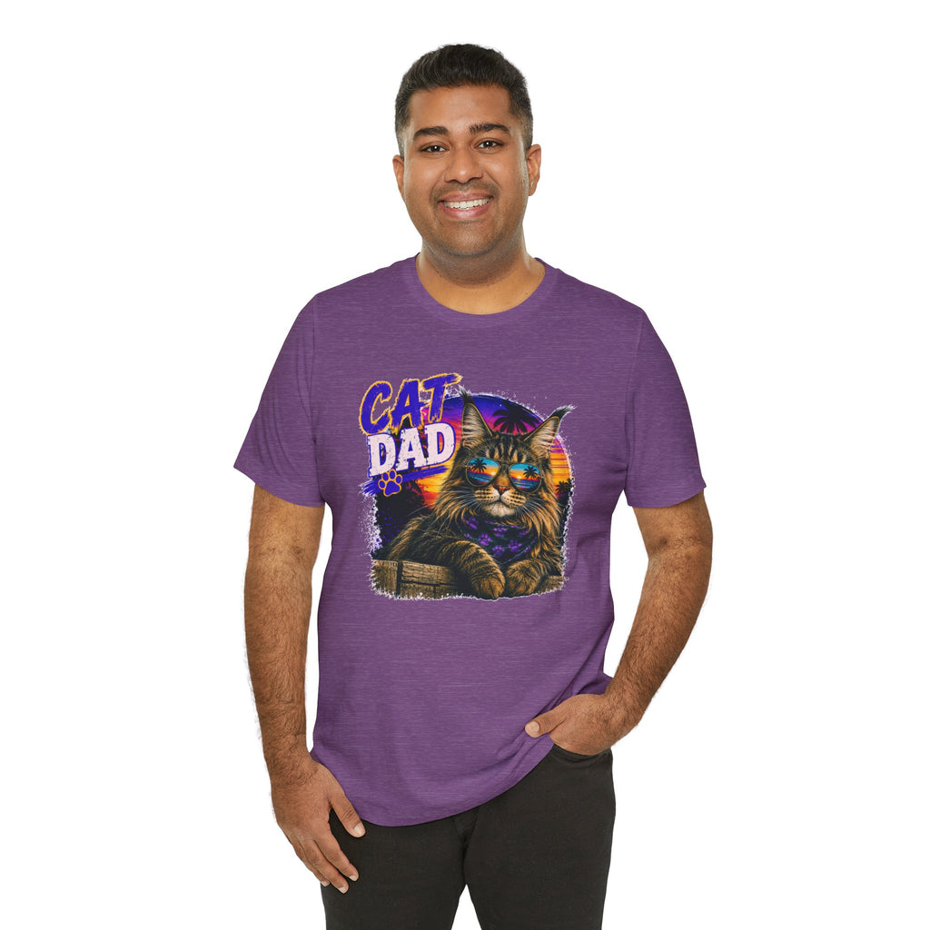 Cat Dad Maine Coon T-Shirt | Retro Sunset Cat Lover Shirt | Funny Cat Dad Gift | Vintage Graphic Tee for Men