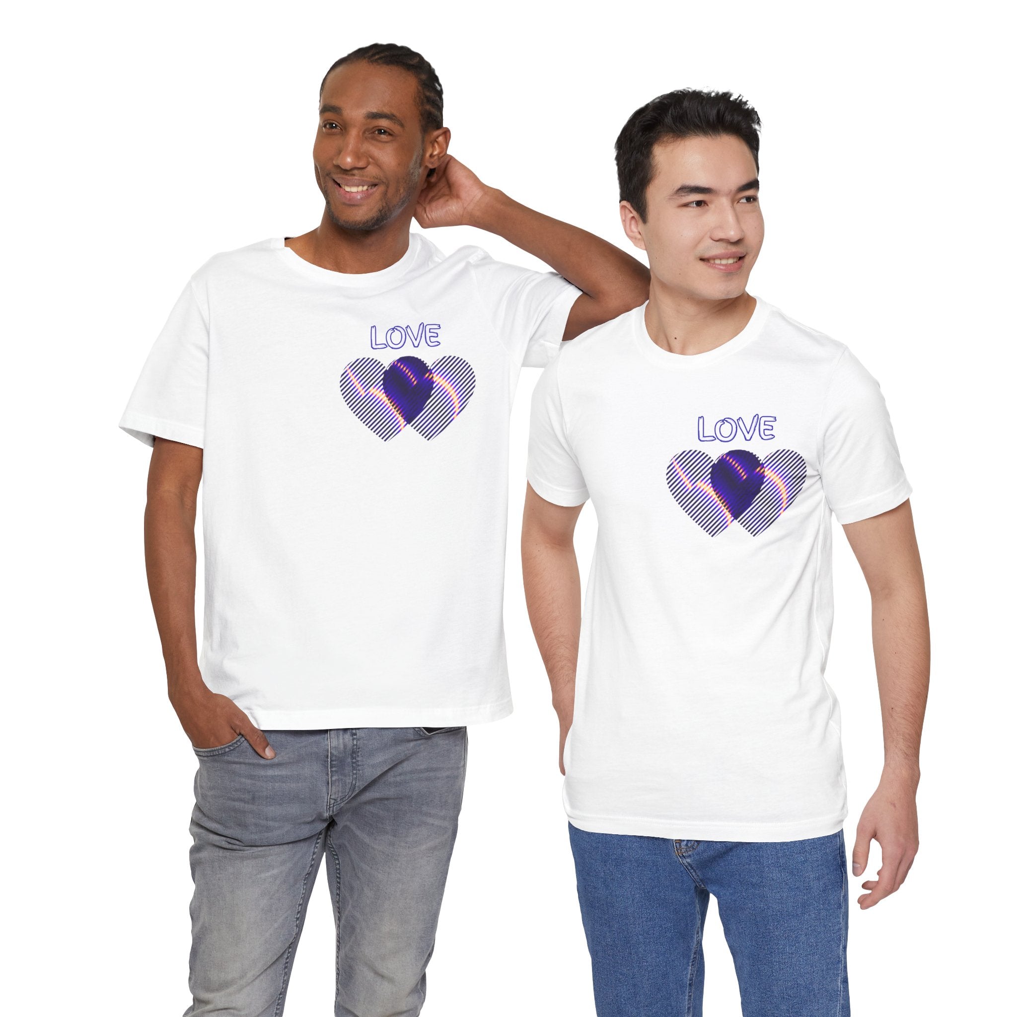 Love Heart Graphic Tee — Retro Purple Striped Hearts