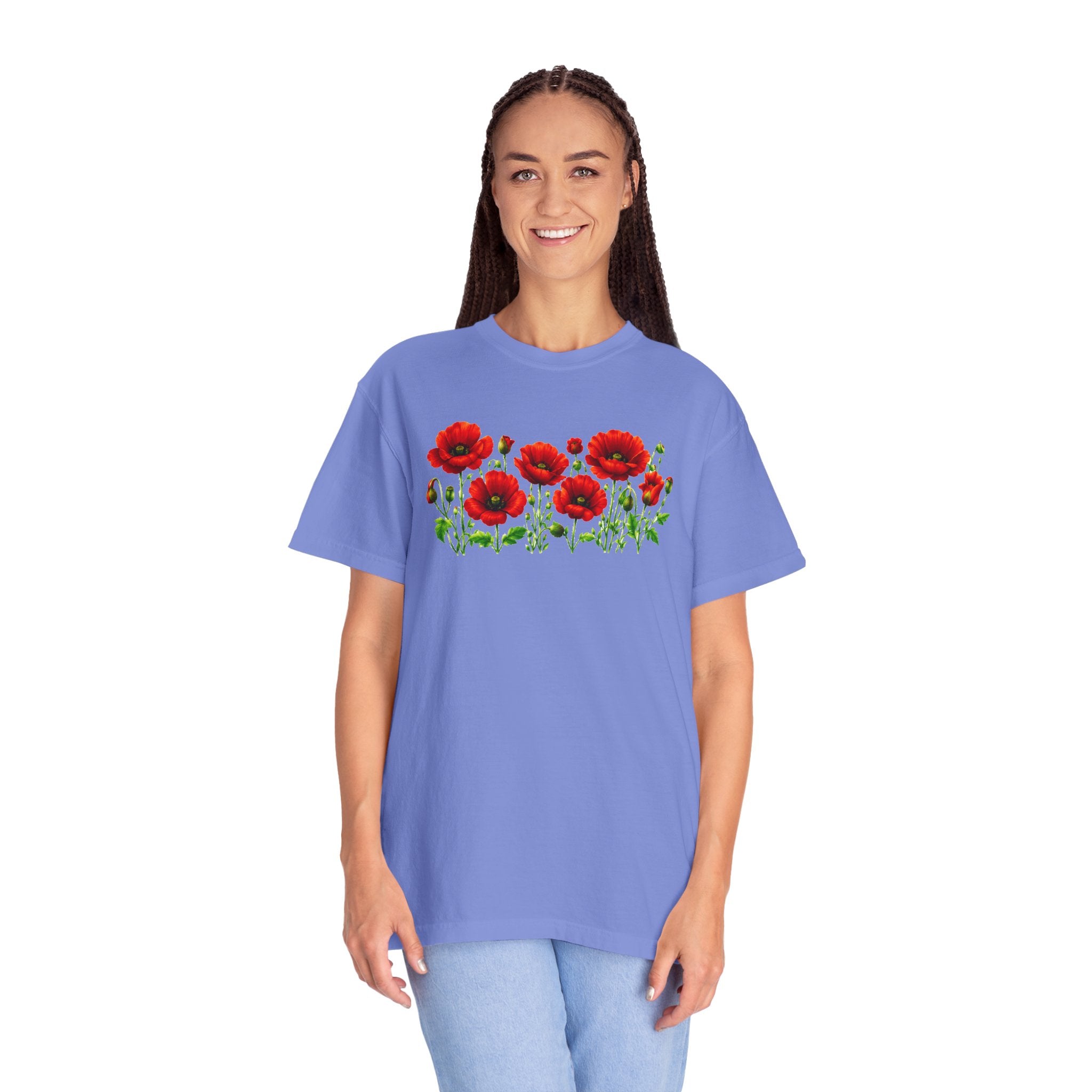 Red Poppy Shirt, Floral T-Shirt for Women, Wildflower Graphic Tee, Botanical Garden Shirt, Comfort Colors Tee